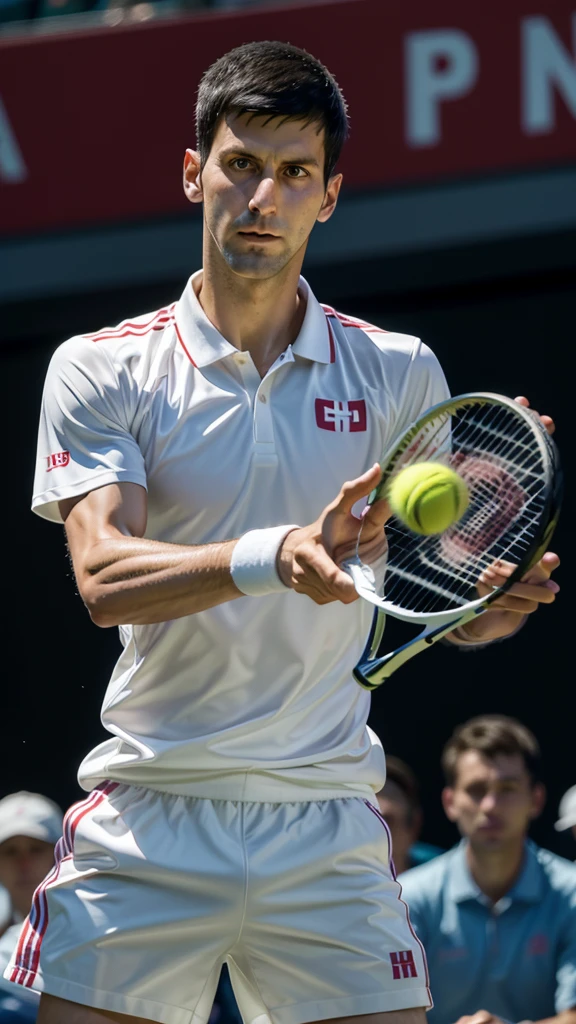 Djokovic doing the tennis serve movement, holding a frying pan instead of a tennis racket.