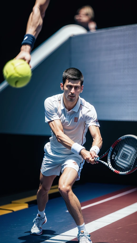 Djokovic doing the tennis serve movement, holding a frying pan instead of a tennis racket.