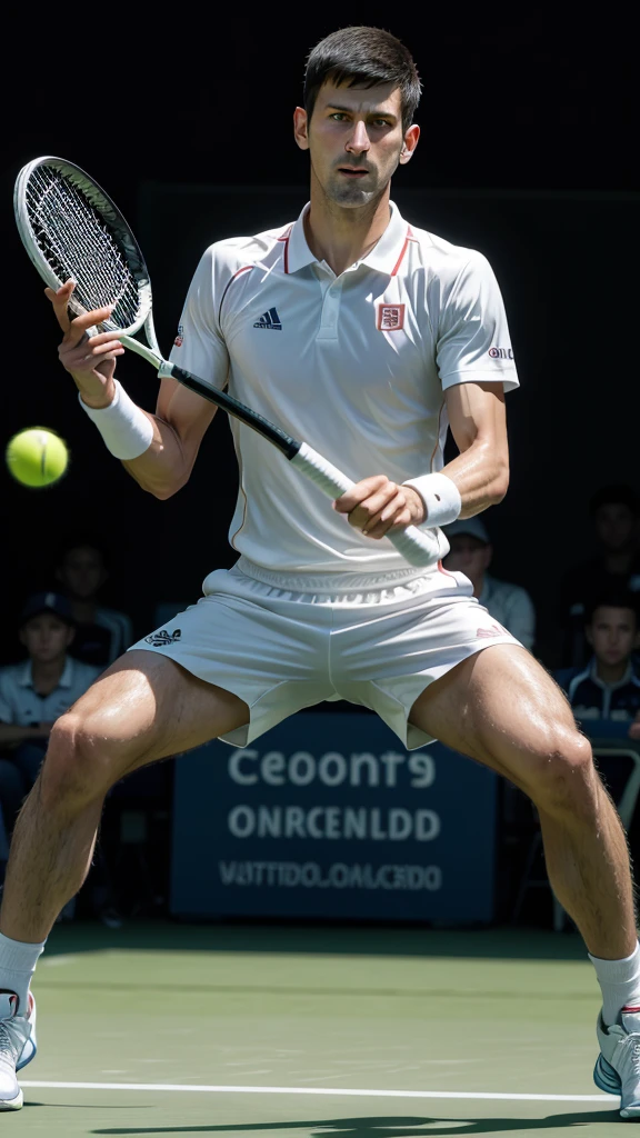 Djokovic doing the tennis serve movement, holding a frying pan instead of a tennis racket.