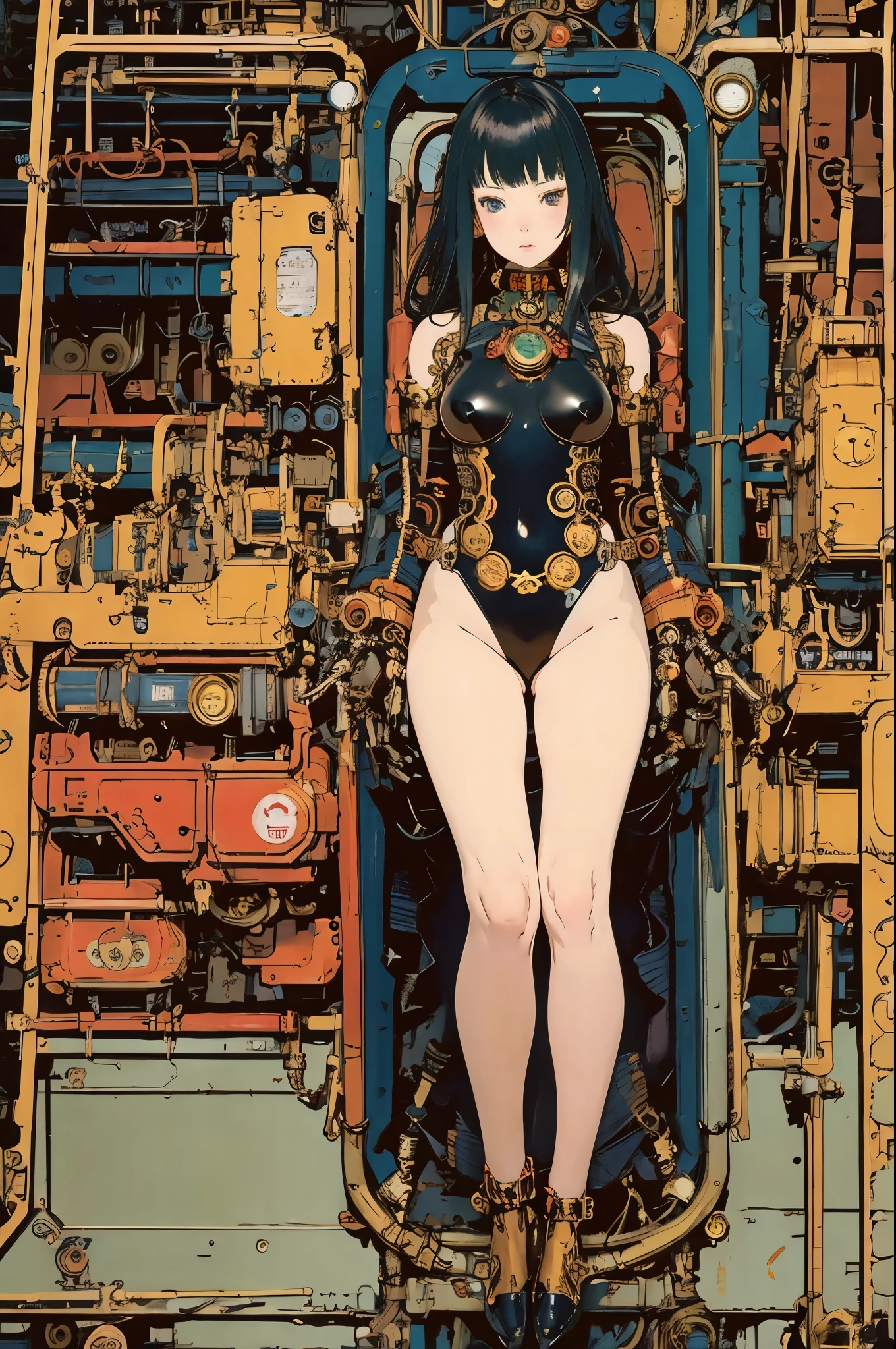 Highest quality,masterpiece,Ultra-high resolution,mechanical，Cruel Machine Girl、Karakuri doll、Mixing tube、Steampunk Style、Latex suit,nsfw,BDSM