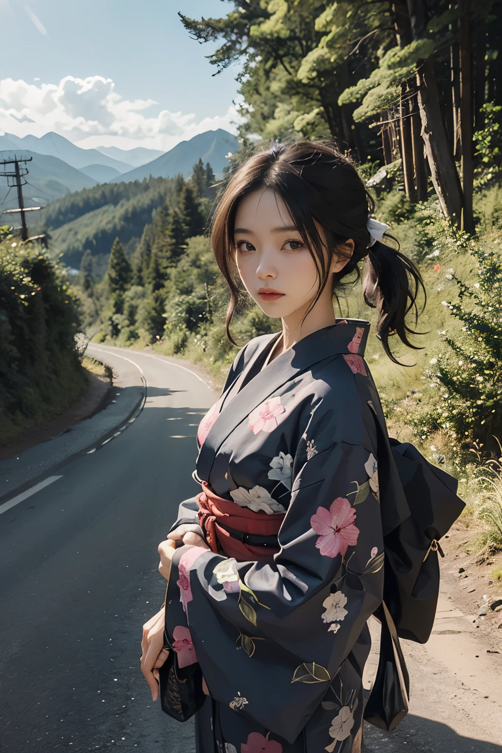 Beautiful,Junko Ishihara,Over Amagi,Prostitute,or period,Years falls,Flame of Love,Disheveled Japanese clothing,In the mountains,The twists and turns of the deep mountains,Flames of Passion,Mature women in their thirties,A devoted beauty,Disheveled Hair,Disheveled outfit,A half-crazed woman obsessed with love,Disheveled, thin kimono,thin yukata,A distraught yukata wearer,Female Artist,Narrow eyes,Single-minded gaze,Simple string belt,or period,Dark mountain path,Crossing the mountain pass,Unpaved mountain roads,On the road through the dark forest,Unpaved road,promenade,Mountain trail,Dirt Road,登Mountain trail,When the road wasn't paved yet,Old mountain path,ground road,carriage,rickshaw,She's wearing light clothing and her chest is exposed.,Beautiful Mature Woman,Her chest is open, exposing her beautiful nipples.,A narrow path leading uphill,A lightly dressed kimono that is slightly disheveled,No cars, only horses and rickshaws,A narrow road just wide enough for one person to pass through々A path through a dark mountain forest covered with snow,Steep dirt road,Dirt-stained area around the feet,Climbing dangerous mountain trails,Animal trail,Unpaved road,Paths for wild boars, etc.,Extremely small and flat chest,Beautiful nipples,The face of a virtuous angel with many good experiences,A beautiful face like a legendary celestial maiden,Unpaved mountain road,Indigo yukata,Wearing cute wooden women's can,No baggage,Holding a single flower,On the ground in the mountains,in the forest,A tall peak in the distance々,A thin yukata,Beautiful nipples,Beauty,The length of the yukata is long,Face close-up,promenade,Kemono Road,All gravel roads,All off-road,Dark Night Road,Moonlight only,Are thin,Leaner figure,A slender beauty with an unfortunate past,Dark night road in the forest,One straight road,Hanni in New Jeans,off road,Private roads,animal trail,Lonely mountain path in the forest,far and near method,Out of focus background,off road walking,Small breasts,Flat Bust,