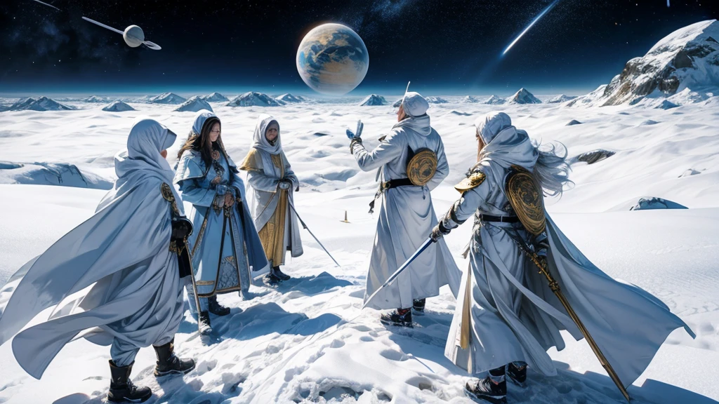beautiful landing page astrology event on white background vectorized with people pilgrimage without text and planets around.