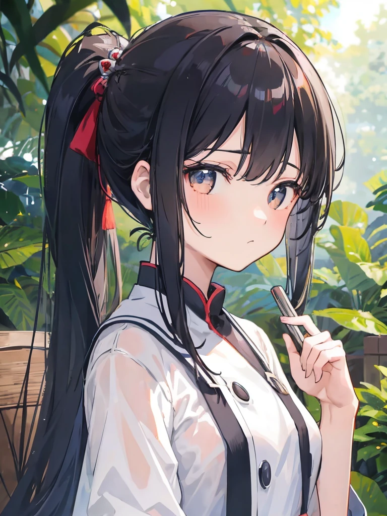 Character FeaturesHairstyle:Long black hair ponytail sex:Brave girl bangs:Bangs Accessories:猫の耳衣装騎士の鎧視点・アングルフロントビュー下からのアングル背景緑豊かな森太陽の光が差し込む木漏れ日季節・雰囲気summerの爽やかさサマーズ(summer)Light and shadowLight and shadow from sunlightOther elementsLegendJapanThe viewer follows the character's gaze,TAKAMICHI STYLE