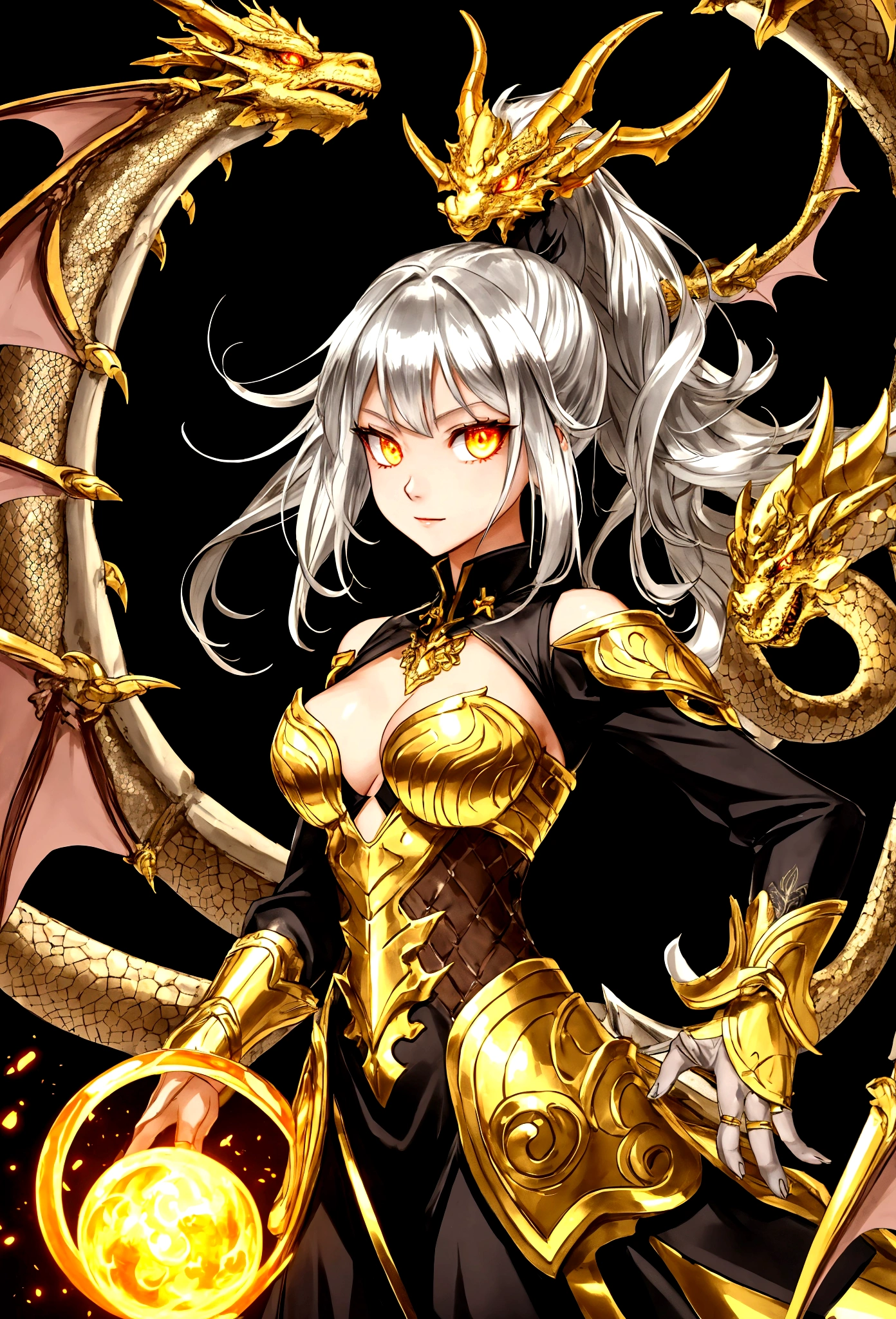 Fantasy, Dragon (Silver), glowing golden eyes,