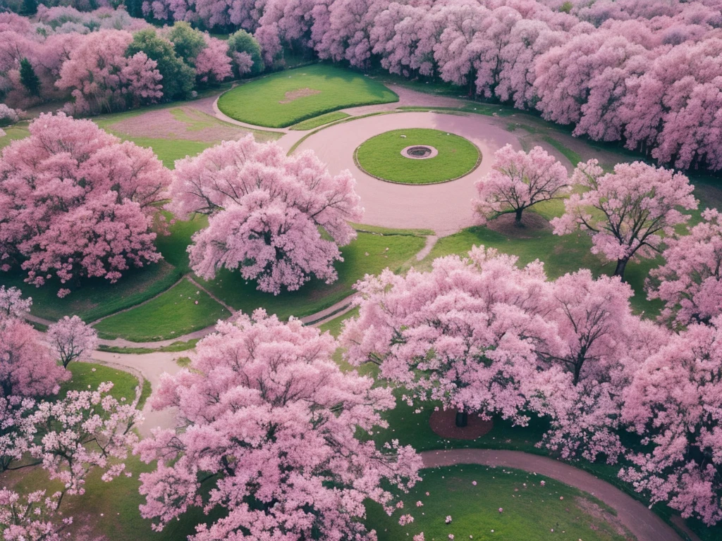 Aerial view,The ground is covered with pink flowers,Endless flowers,Beautiful colors,Real material,Ultra-detailed scenes,4K,real picture