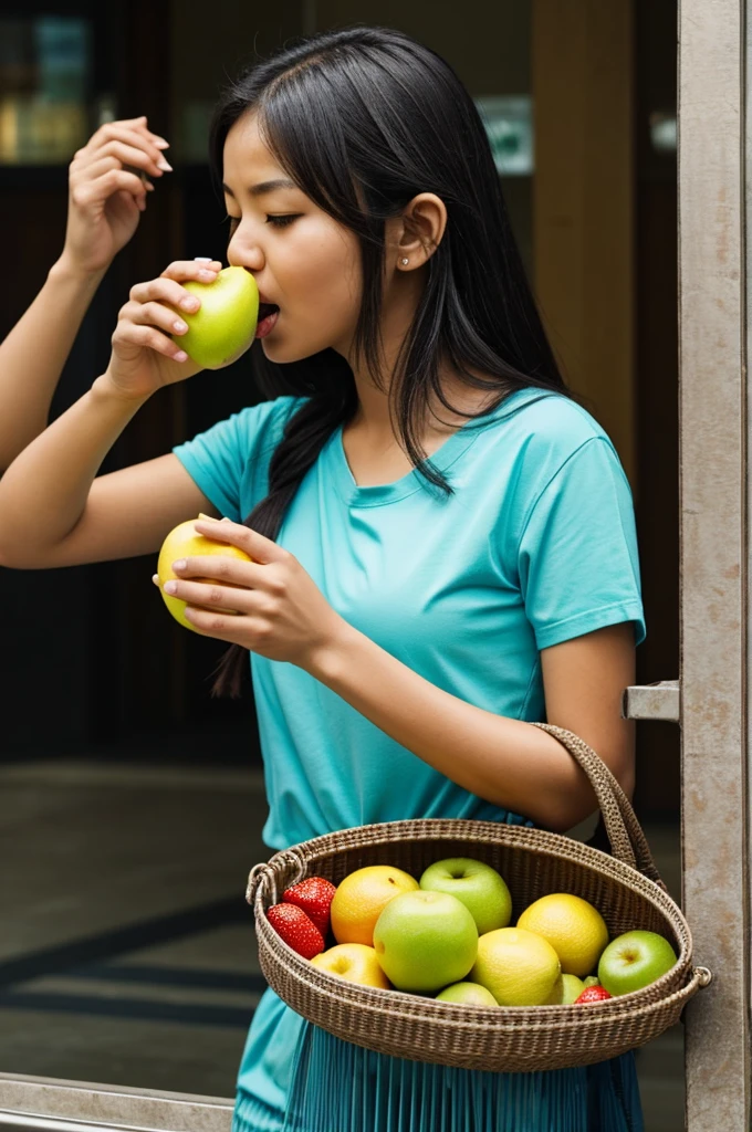 One is eating fruit. Baground jailed