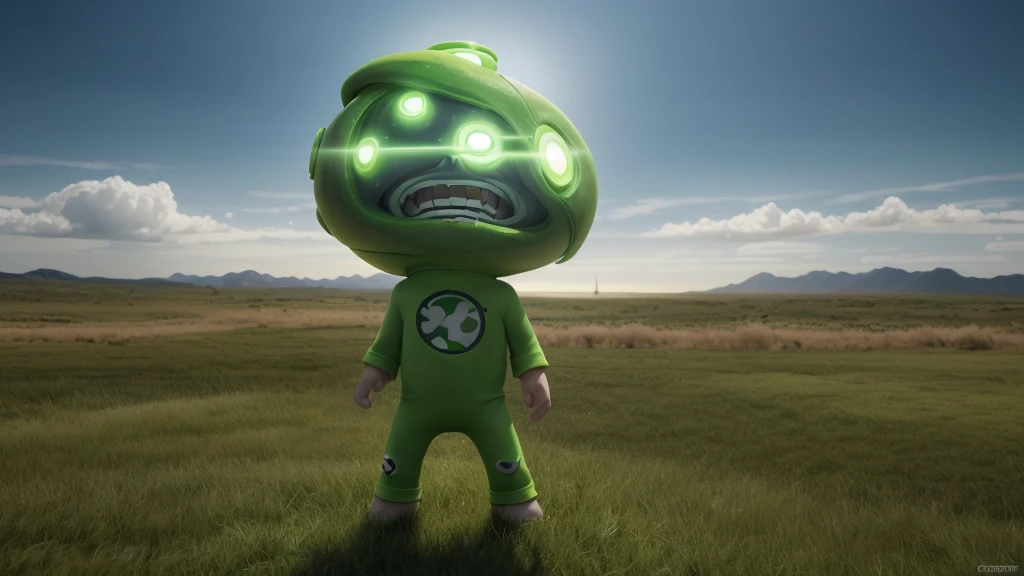 create an enclosed space with perfect lighting, crie ben 10, be in a realistic open sky setting character, live action, realistic background, 8K, canon, cinema image, Fundo animado