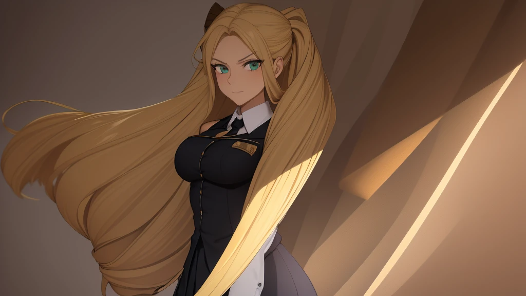 She is a tall blonde, with long golden blonde hair styled entirely in large coils. She is 30 years old and has green eyes, and wears a blue suit, always elegant. As school director, she dresses accordingly, with a seductive and imposing style. The woman looked at me with disdain, an expression of complete intimidation. Your attitude is as arrogant as it is impressive.
Your dress clings to your body, doubling its impact power when used by an attractive, confident woman. With a pretty face that doesn't fade even when you frown in annoyance, She's an impressive woman, with beautiful blonde hair and red eyes that match well. Your style is worthy of an anime, highlighting her striking presence has long golden blonde hair styled entirely in large coils