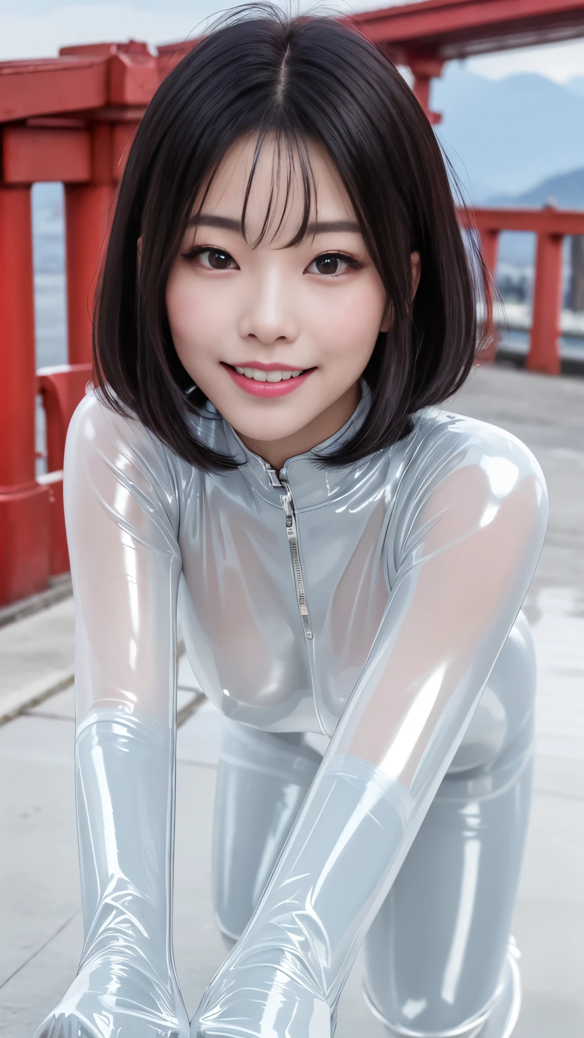 (Tabletop:1.0), (highest quality:1.4), (High resolution:1.2), (Realistic:1.4), (8k, RAW Photos:1.2), (Soft Focus:1.4),(close up:1.2),break,a girl posing and wearing enamel turtleneck racing aodai and pantyhose,Smiling while taking a photo.............................................................,(a girl wearing enamel aodai and pantyhose:1.4),(sticking out their tongue:1.2),BREAK,Smooth and tight boots, Clear skin,latex, Translucent body,latex Shiny,Perfect Fingers,(Shiny latex gloves:1.2), gloves that fit their skin,break,BREAK,bob hair,(vermilion hair:1.2),(smile:1.2),glossy Shiny reflective, Makeup,Japanese Goddess, Glowing Skin,Gorgeous Japanese Model,Shiny,Shiny,(eroded liquid black boots:1.2),(wide boots:1.3),wrinkles,break,Detailed Background,(on the bridge road:1.1)