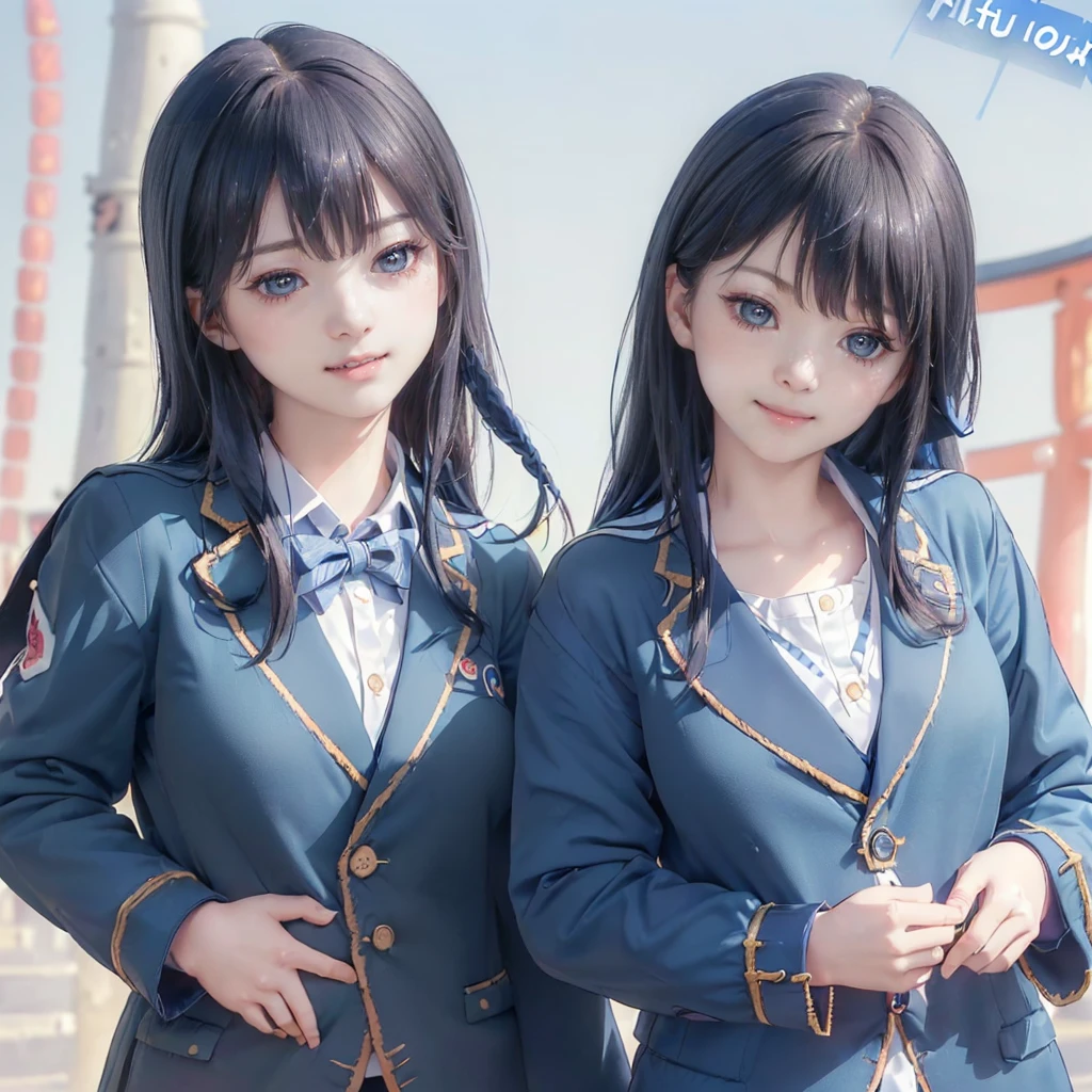 ((8K, RAW Photos, Highest quality, masterpiece), High-resolution RAW color photos、
Professional close-up photography, (Realistic, Photorealism: 1.37),
(Highest quality), (Best Shadow), (Best illustrations),(Facing forward:1.3)
best quality, masterpiece,
New Year,
Three Japanese high-school cute girls, looking straight, gently smiling,
(Japanese-blue-high-school-blazer-uniform:1.7),
Reddish bow tie, with a school bag,
((too much smile)), very cute, face, head and waist fully visible, (soft eyes:1.2)
upper arms hidden by clothes and hair,(innocent and pure high-school-girls:1.5)
,(The image shows only the upper body:1.7),
(separately side by side:1.4),
(The image shows only the upper body:1.7),
shrine background,(mount Fuji:1.3),
winter(season),(outdoors:1.5)
