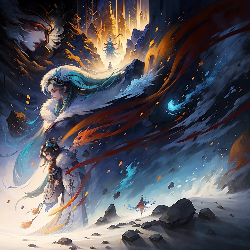 painting of a snowy mountain path with tibetan prayer flags, painterly illustration, colorful concept art, a beautiful artwork illustration, jen bartel, in the snow mountains, colorful digital painting, painterly concept art, by Simon Gaon, winter concept art, inspired by Tuomas Korpi, jessica rossier color scheme, with a snowy mountain and ice