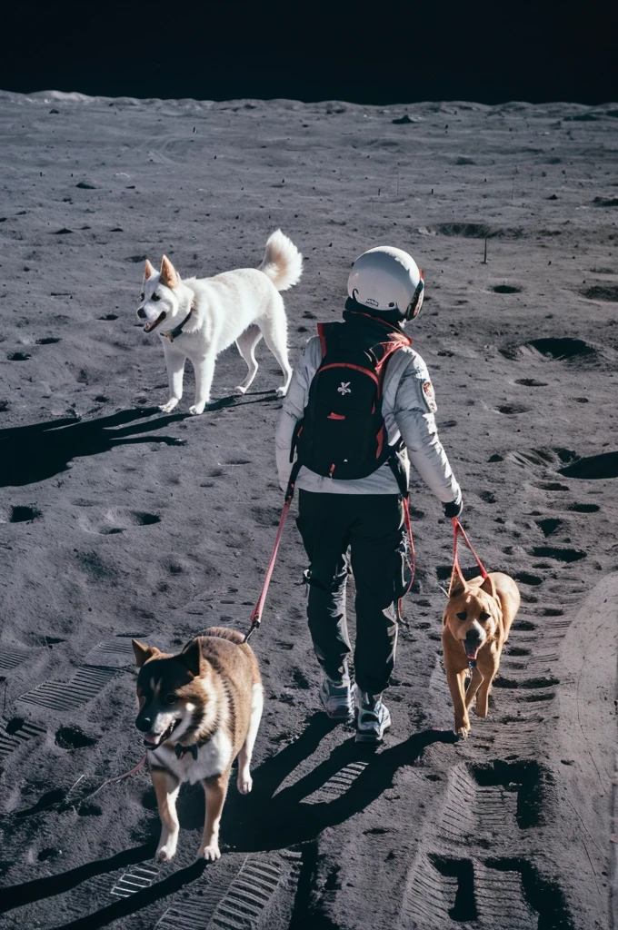 Dog walking on the moon