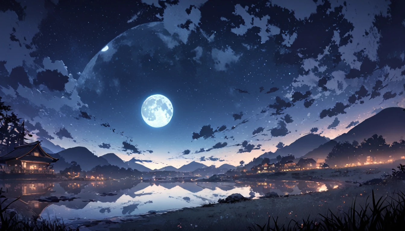 1 male, night, night景, landscape, moon