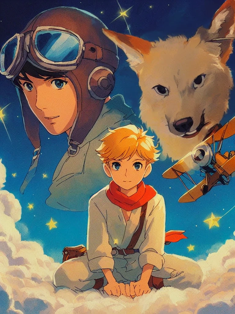 a cartoon of a boy and a dog sitting on a cloud, the little Prince, animated film, fox girl, key art, miyazaki's animated film, Digitally remastered, rob rey and kentaro miura style, animated film, Art Lofi, Artgerm and Atey Ghailan, live action adaptation, moebius ghibli, ghibli animated film al estilo de Hayao Miyazaki y studio Ghibli