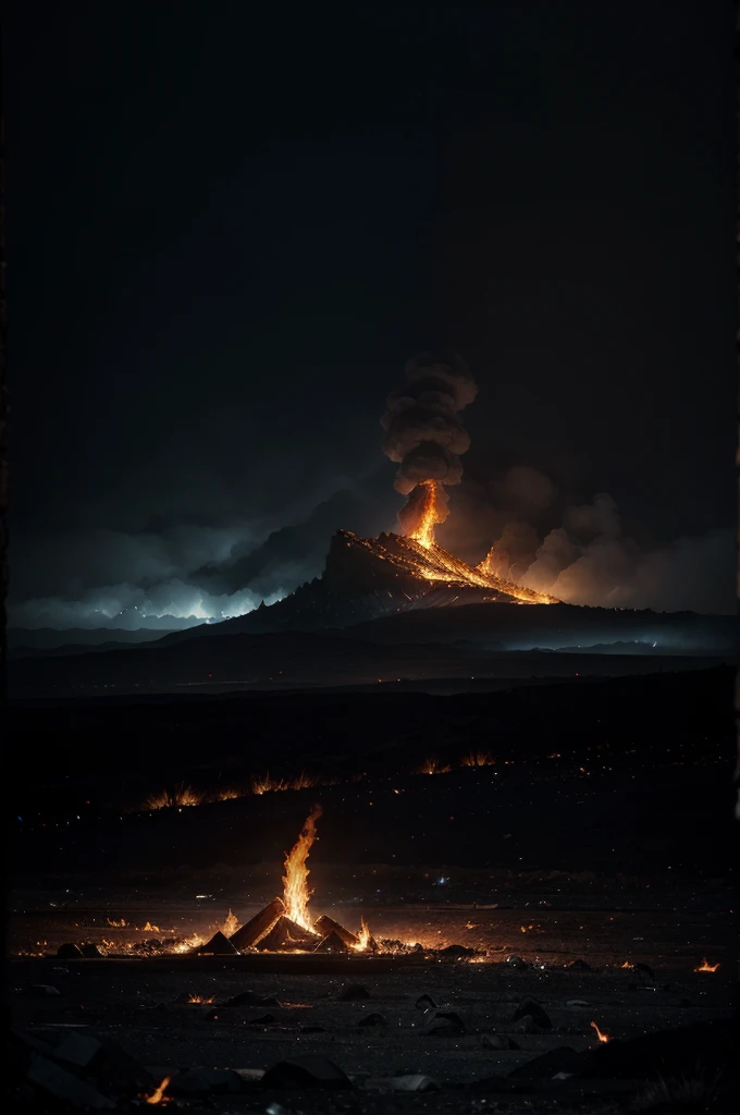 In a stunning illustration of "dark fire," imagine an otherworldly scene where flames burn with an eerie black and deep purple hue. These flames flicker and dance with a mysterious energy, casting a dim, shadowy light rather than the usual bright glow of typical fire.
The dark fire seems almost alive, curling and twisting with an ominous beauty. The backdrop is a stark, rocky landscape, perhaps the charred remnants of a forest or a desolate wasteland, emphasizing the unnatural and foreboding nature of the flames.
Within the dark fire, hints of red and blue occasionally pierce through, adding a spectral quality to the scene. The overall atmosphere is one of awe and a slight sense of danger, as the dark fire captivates with its strange, mesmerizing dance.