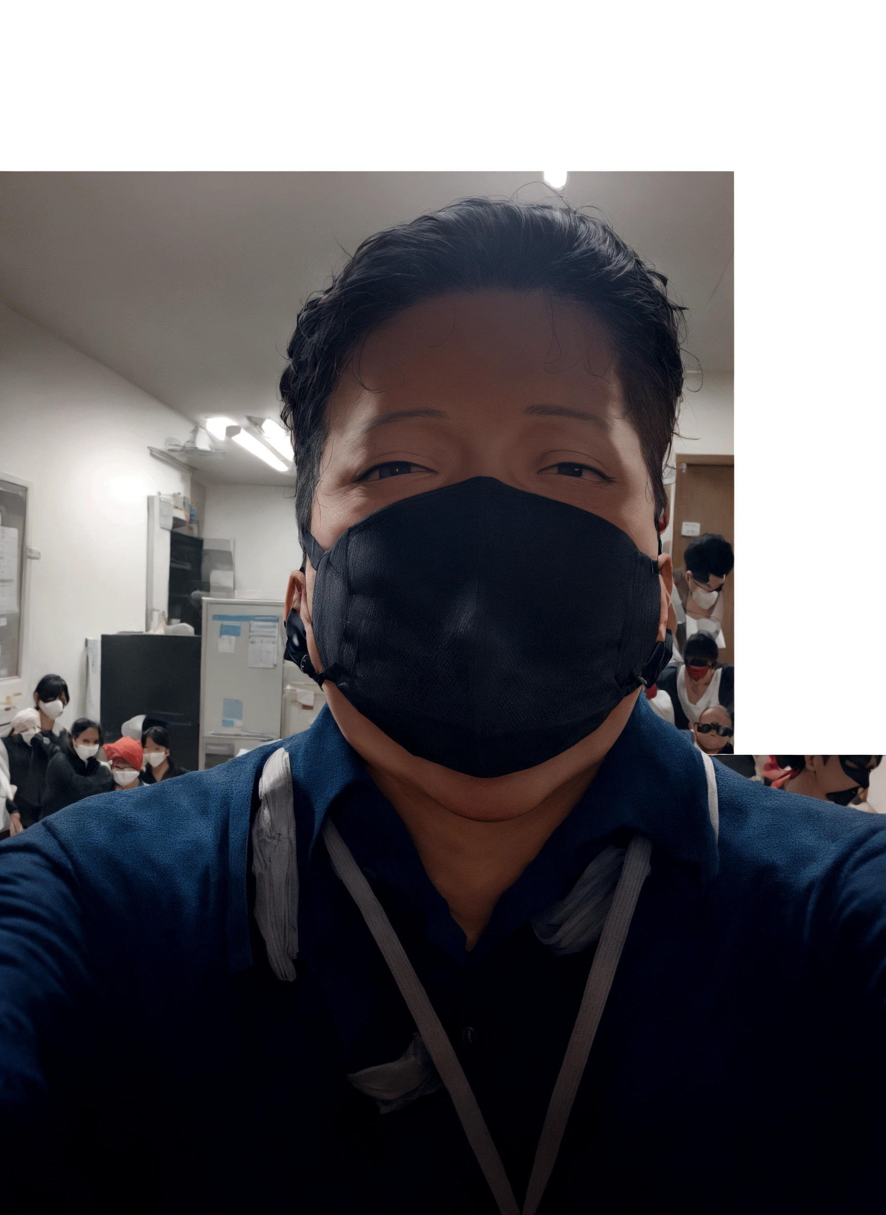 arafed man wearing a black mask in an office, wearing all black mempo mask, wearing facemask, wearing mask, wearing a mask, 8k selfie photograph, some of them use gask mask, tech face, (sfw) safe for work, surgical mask covering mouth, wearing facemask and sunglasses, no face mask, wearing bandit mask, one single mask