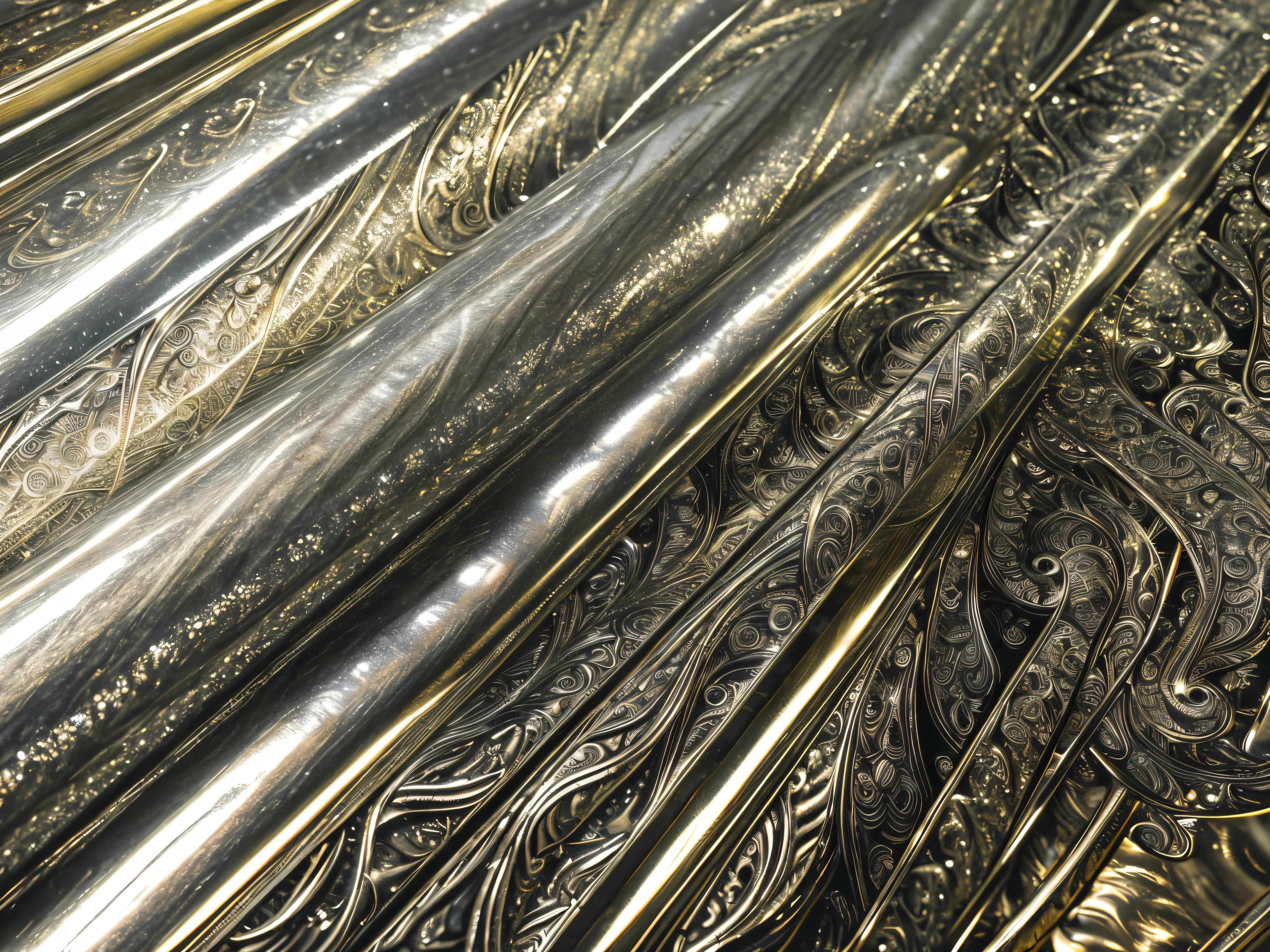 intricate detailed metal texture, highly detailed, complex metallic patterns, polished metal, reflective metal, shiny metal, grungy metal, industrial metal, (best quality, 8k, highres, masterpiece:1.2), ultra-detailed, photorealistic, dramatic lighting, cinematic, realistic