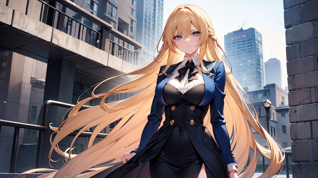 She is a tall blonde, with long golden blonde hair styled entirely in large coils. She is 30 years old and has green eyes, and wears a blue suit, always elegant. As school director, she dresses accordingly, with a seductive and imposing style. The woman looked at me with disdain, an expression of complete intimidation. Your attitude is as arrogant as it is impressive.
Your dress clings to your body, doubling its impact power when used by an attractive, confident woman. With a pretty face that doesn't fade even when you frown in annoyance, She's an impressive woman, with beautiful blonde hair and red eyes that match well. Your style is worthy of an anime, highlighting her striking presence has long golden blonde hair styled entirely in large coils