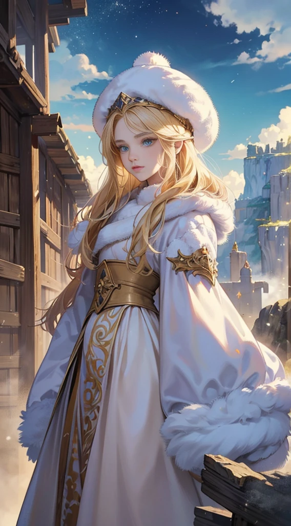 Wearing fluffy clothes、Young blond woman wearing fluffy hat, Fantasy Characters art, Excellent character art, Epic Fantasy Character Art, HD Fantasy Art, Epic and beautiful character art, Realistic fantasy artwork, Fantasy woman, Epic fantasy art style HD, Fantasy Characters, digital fantasy art), Fantasy style art, Detailed fantasy art, High quality fantasy art, Fantasy Costume, Digital 2D fantasy art