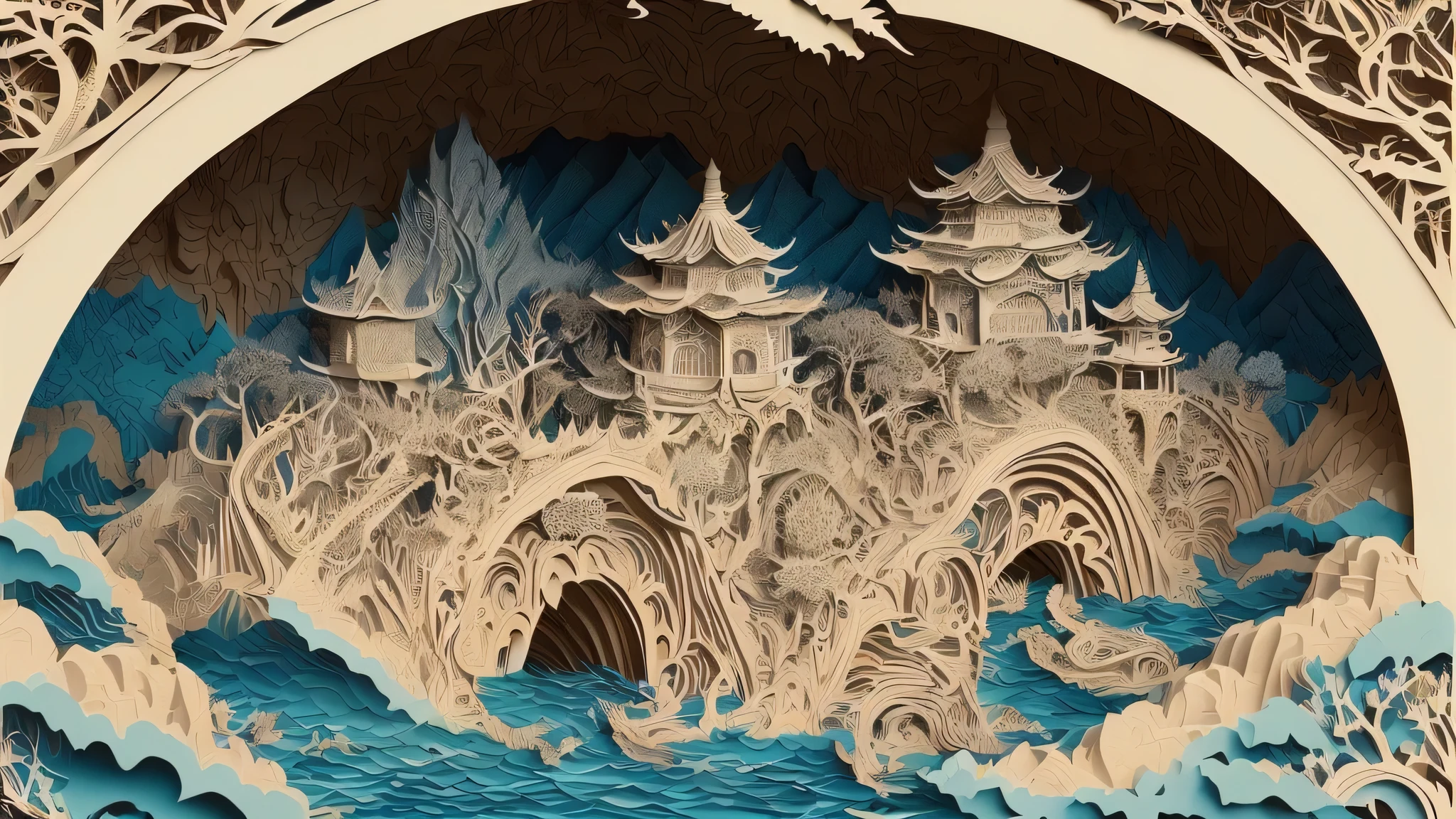 MDJRNY-PPRCT,Chinese Architecture, garden, Mountains and rivers, cloud, (High Detail:1.2)