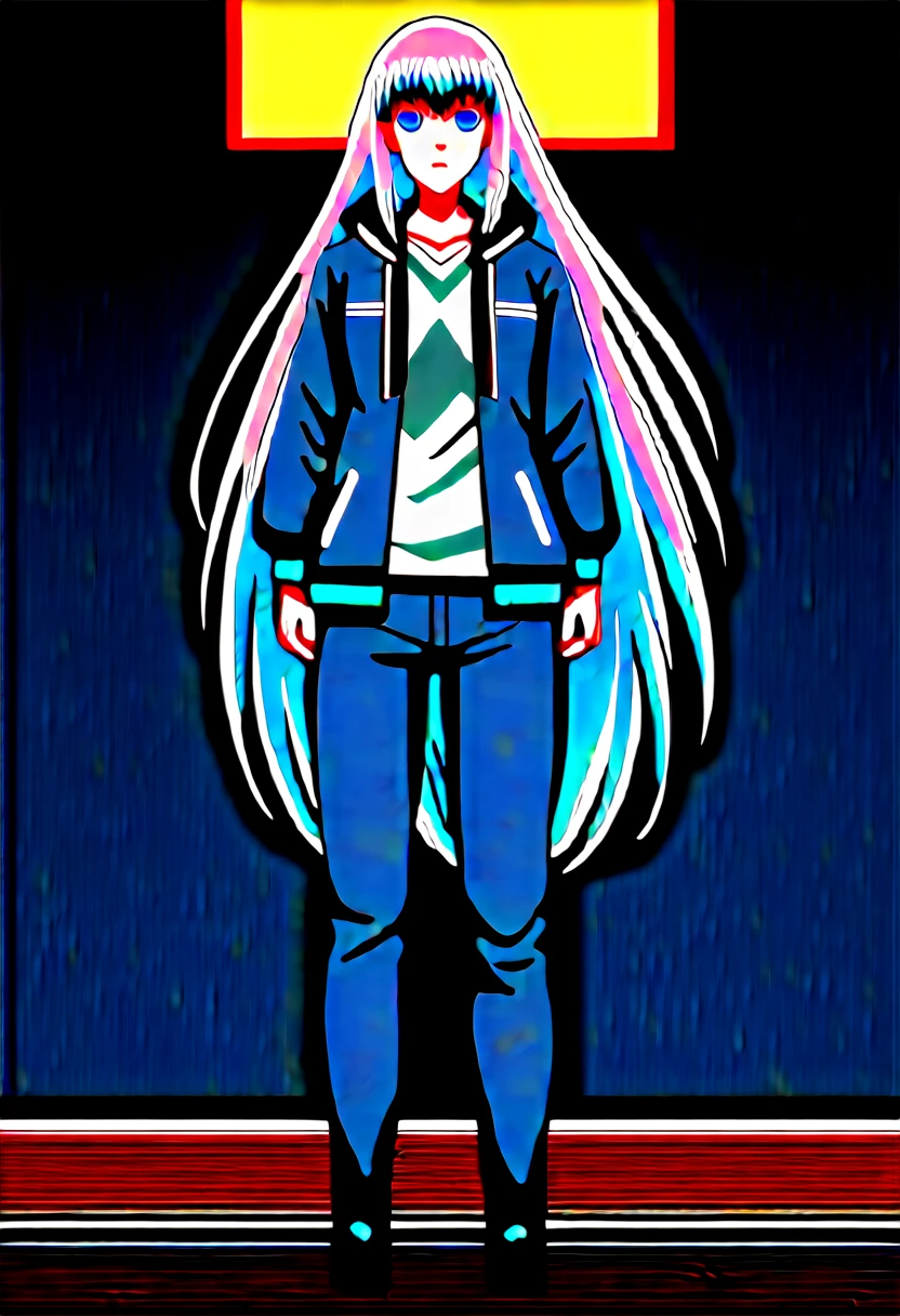 (masterpiece:1.37), best quality, (extremely detailed:1.37) woman, (adult:1.5), (very long hair:1.5), dark purple hair, purple eyes, (extremely detailed eyes:1.37), breasts, hoodie, jeans, (wetting:2.0), standing straight, full body day, daytime, glow, facing viewer, perfect composition, full body, city, street