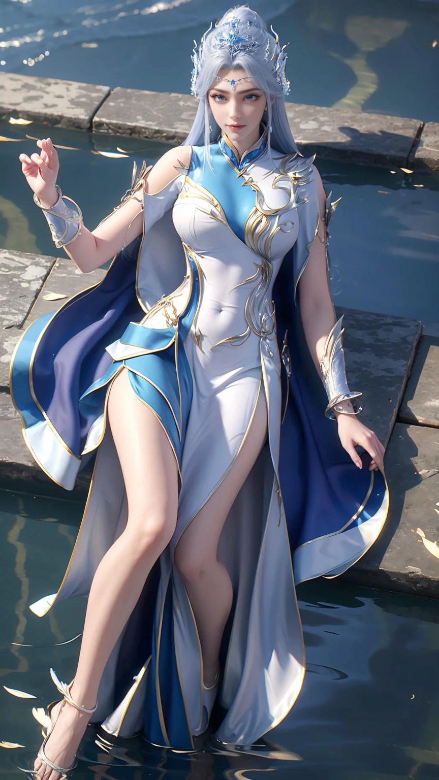 一个穿着连衣裙的女孩躺在Starry Sky下的床上,Exquisite smile,Beautiful and delicate eyes,Beautiful and delicate lips,Extremely detailed face and eyes,Long eyelashes,Full body,Flowing hair,belly button,best quality,excellent work,Super,(Reality:1.4),RAW photos,(Beautiful face:1.2),(Lying on the water:1.5),1 girl,(absurd),(8K), (4K),Octane Rendering,Starry Sky,((Full body view)),Wearing crystal barefoot,Cross-legged