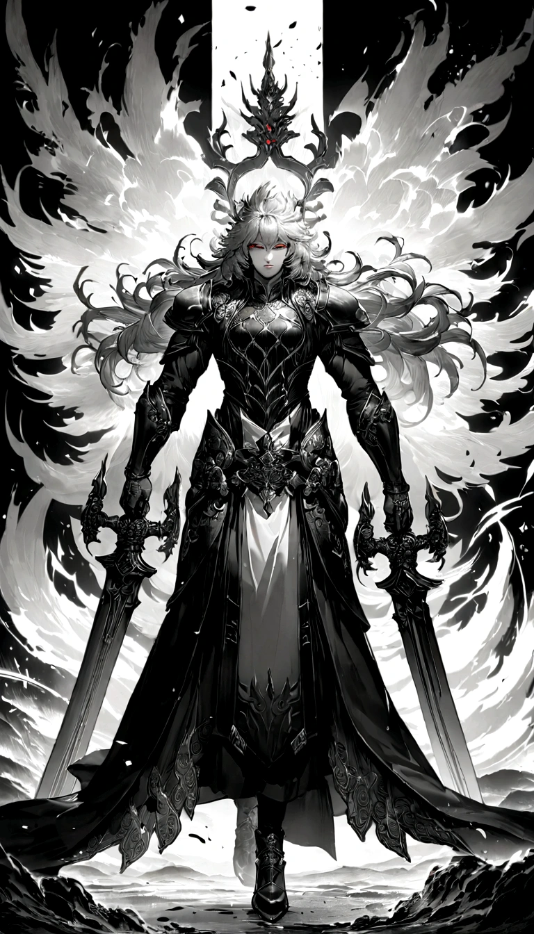 China-style,The scene is,The Taoist priest stood in front of the huge fire-winged phoenix,Stretch your hands,Long messy hair,Glow effects,Hyper-realistic,Ultra photo realsisim,Chinese black and white ink style,Silver,Decolorization,Smudge,ink,8K,super-fine,high qulity,OC renderer, wukong