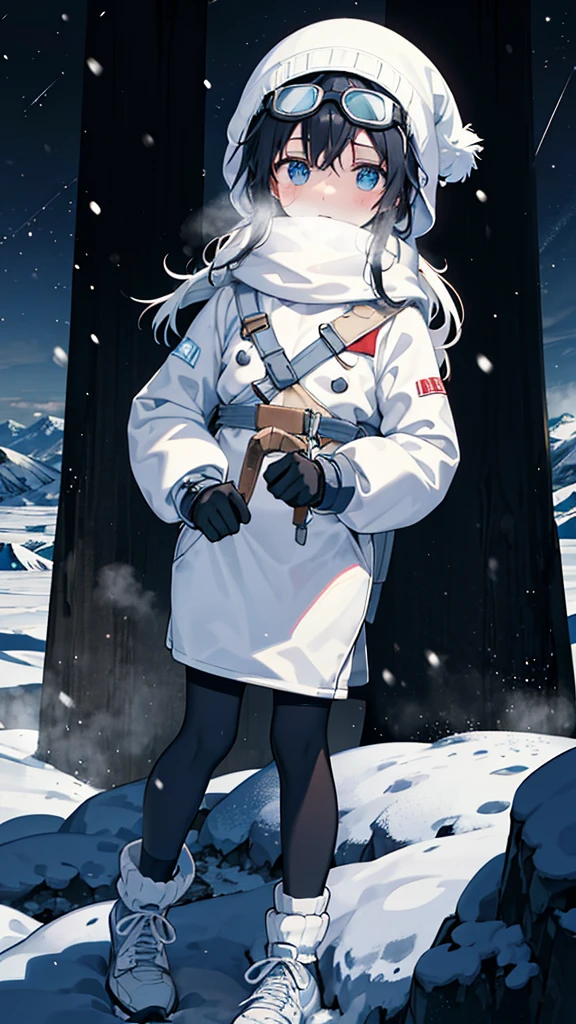 The body was frozen, partially covered in ice. Wear climbing clothes. Sometimes an oxygen mask and an oxygen tank can be seen nearby. Thick sweater, gloves, thick socks, hiking shoes. Snow goggles, beanie, or hiking hat on steep snow slopes. You can see the high mountains around you. The sky is bright blue or has white clouds. The weather is very cold, the wind is strong, and snow is everywhere. There are signal flags and ropes used for climbing. Sometimes the atmosphere is quiet. Looks empty and lonely The atmosphere is cold and gloomy.