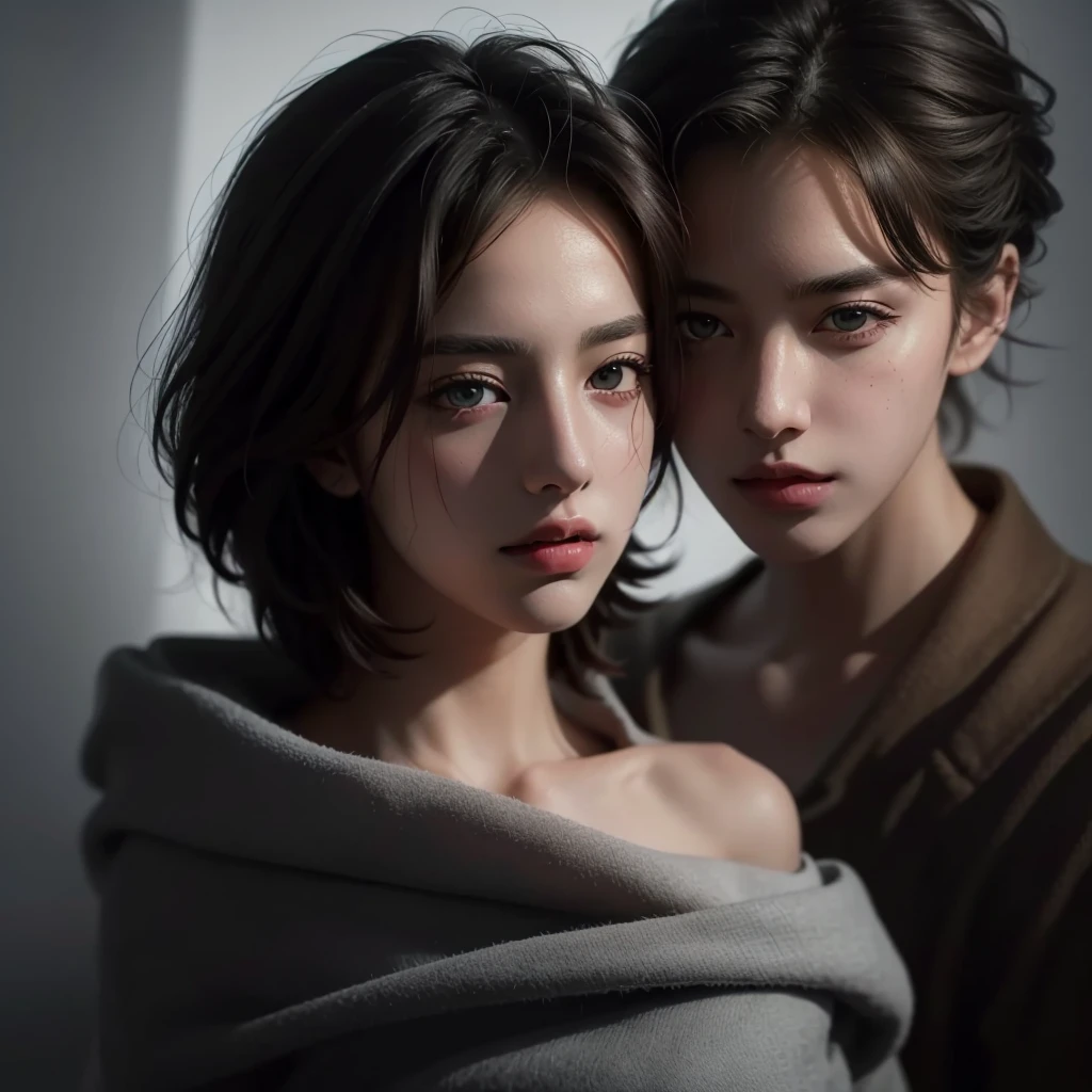 Best quality, masterpiece, ultra high res, (photorealistic:1.5), raw photo, 1girl, offshoulder, in the dark, deep shadow, low key, cold light, sexy look, short hair