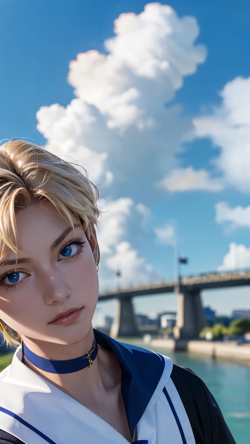resolution,Sharp focus、(Super detailed,Very detailed)、(Photorealistic artwork:1.37)、(Very detailed CG unity 8k wallpaper)、(((Vibrant colors,Vibrant Themes)))、(Complex)、(masterpiece)、(Highest quality)、Artistic photography、(Photography by sldr)、(Complex background)、perfectly rendered face、Perfect facial details、Realistic Face、((Complex detail)),(((realism))),フォトrealism ]!!!、Smooth anime CG art、アニメrealism、3D Anime Real(masterpiece、Premium Quality:1.2)、Photo of a boy、Beautiful Boy、Blonde Boy、Boy with medium short hair、A boy with short hair covering his ears、Japan Boy、Cute boy、16-year-old boy、Slim boy、Slender boy、Neutral boy、Femboy、A boy with feminine, soft body lines、A boy with a slender body、shiny and smooth skin、((Flat Chest 1.5))、A boy who looks like Hokuto Yoshino、(Costume of Sailor Uranus: 1.2)、Sailor Uranus、Sailor Moon、choker、Watching the audience、Beautiful ass、
