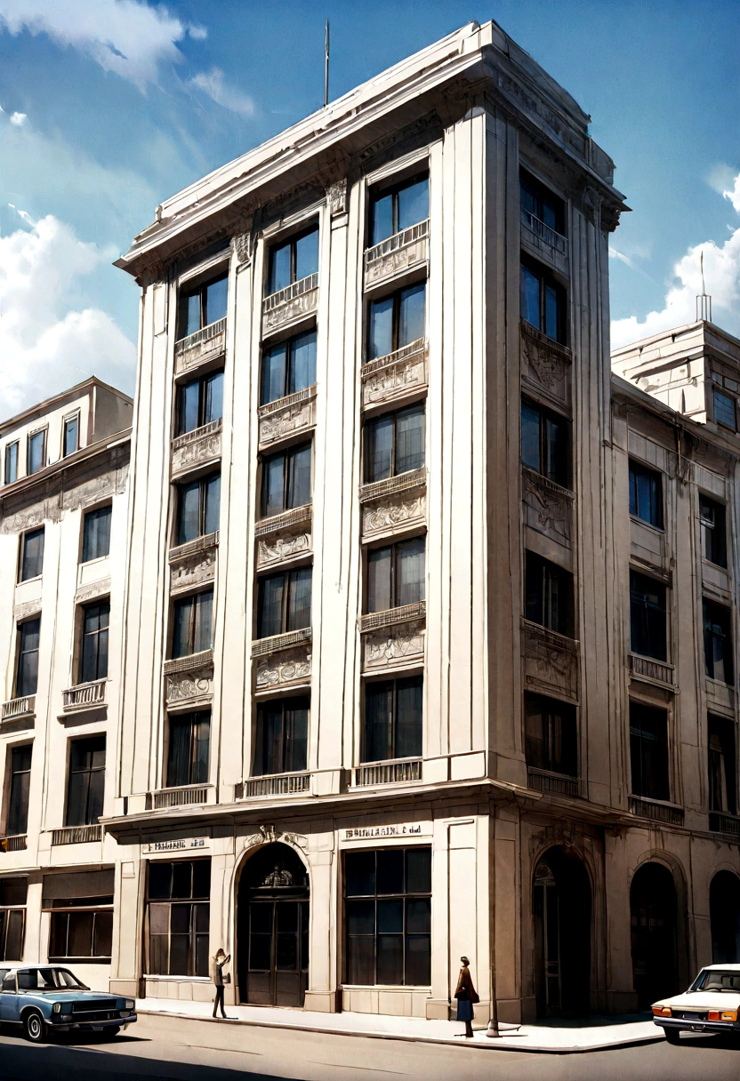 Realistic construction, facade, building, bank, central bank, 70s.