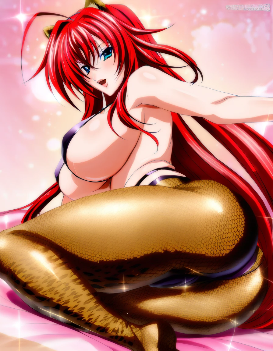 Rias Gremory with her big breasts, her fat ass, and wearing cheetah-textured leggings