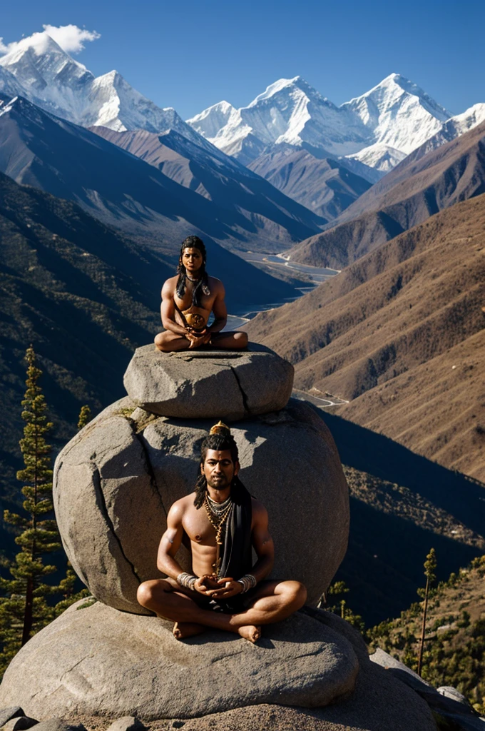 Shiva sitting in the Himalayan and meditating