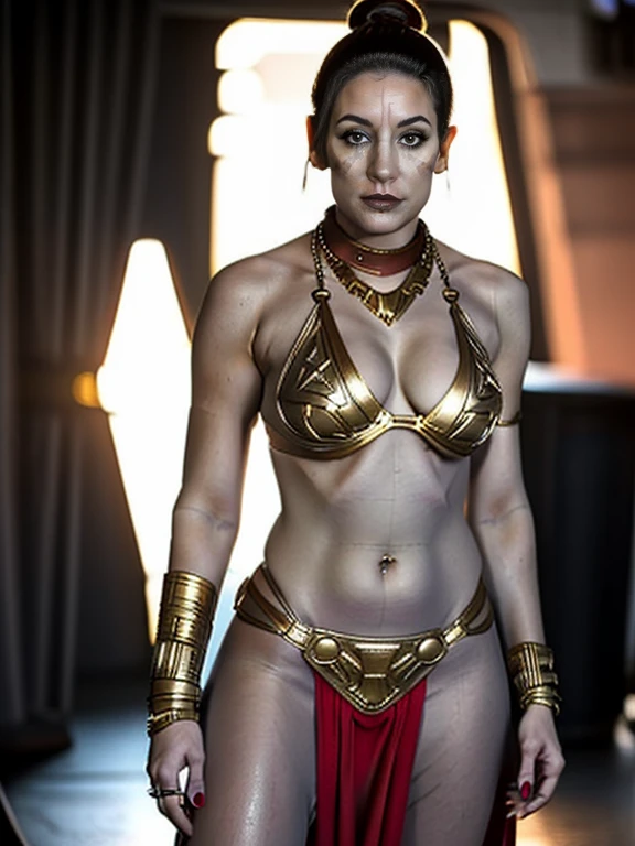 Full length shot, fit, slender pornstar MerrinJS, MerrinJFO, ((obviously showing off her gorgeous body)), Skimpy outfit with lots of skin showing, intricate clothing, detailed skin, perfect skin texture, sexy, sexual, horny, volumetric lighting, 8k, high resolution photo, Star Wars setting, bare midriff, bare thighs, bare shoulders, deep cleavage, ((split clothes)), (((flirty sexually aggressive pose))), ((grey skin tone)), CONCEPT_princess_leia_gold_bikini_ownwaifu,www.ownwaifu.com, pelvic curtain,cleavage,loincloth,armlet,bikini armor,collar,bracelet,bikini,gold chain,cosplay,alternate costume,