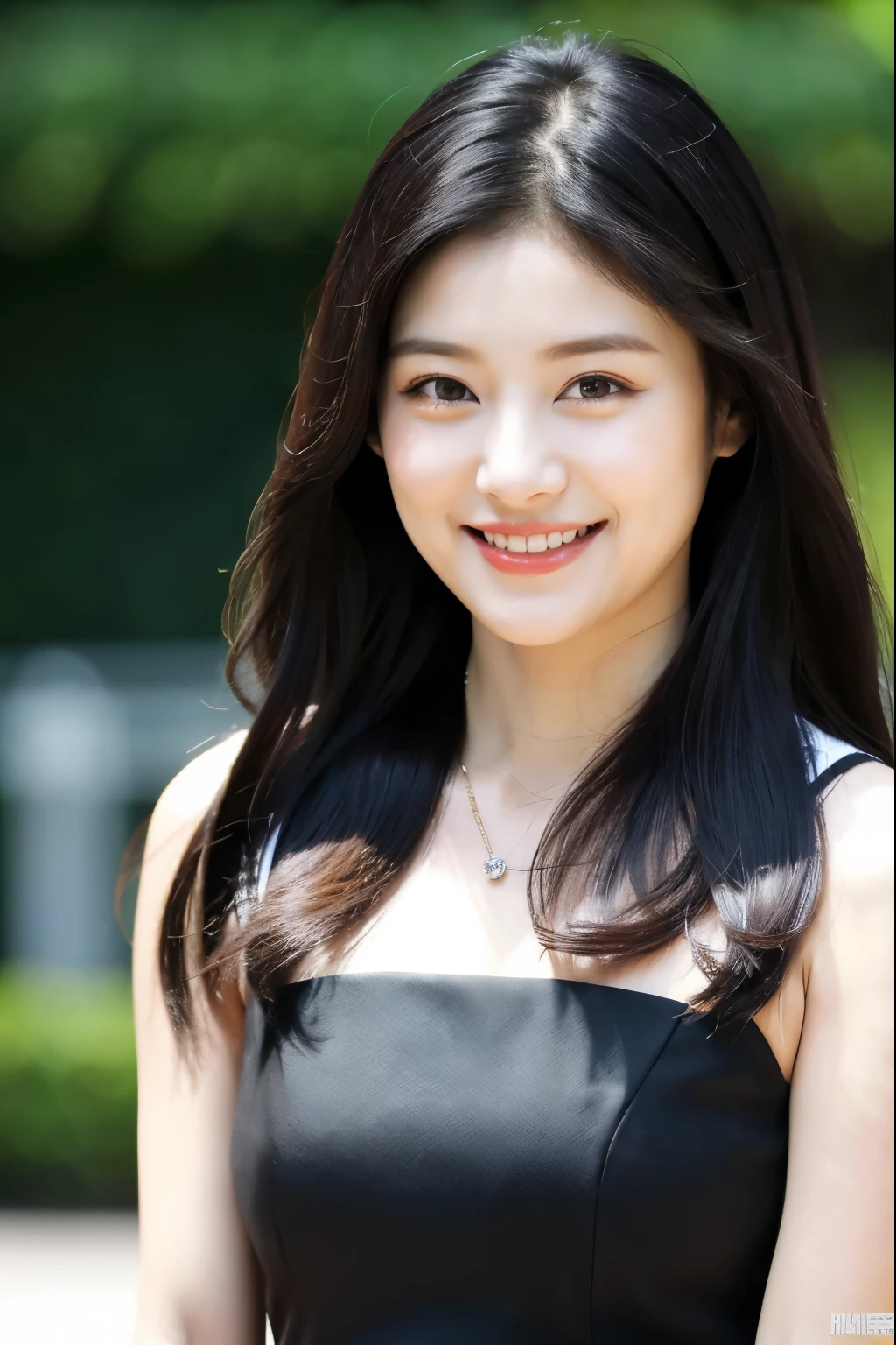 arafed woman with long black hair smiling and wearing a black dress, jaeyeon nam, lee ji - eun, lee ji-eun, cute korean actress, female actress from korea, heonhwa choe, hwang se - on, park ji-min, beautiful south korean woman, bae suzy, jinyoung shin, dilraba dilmurat, portrait jisoo blackpink