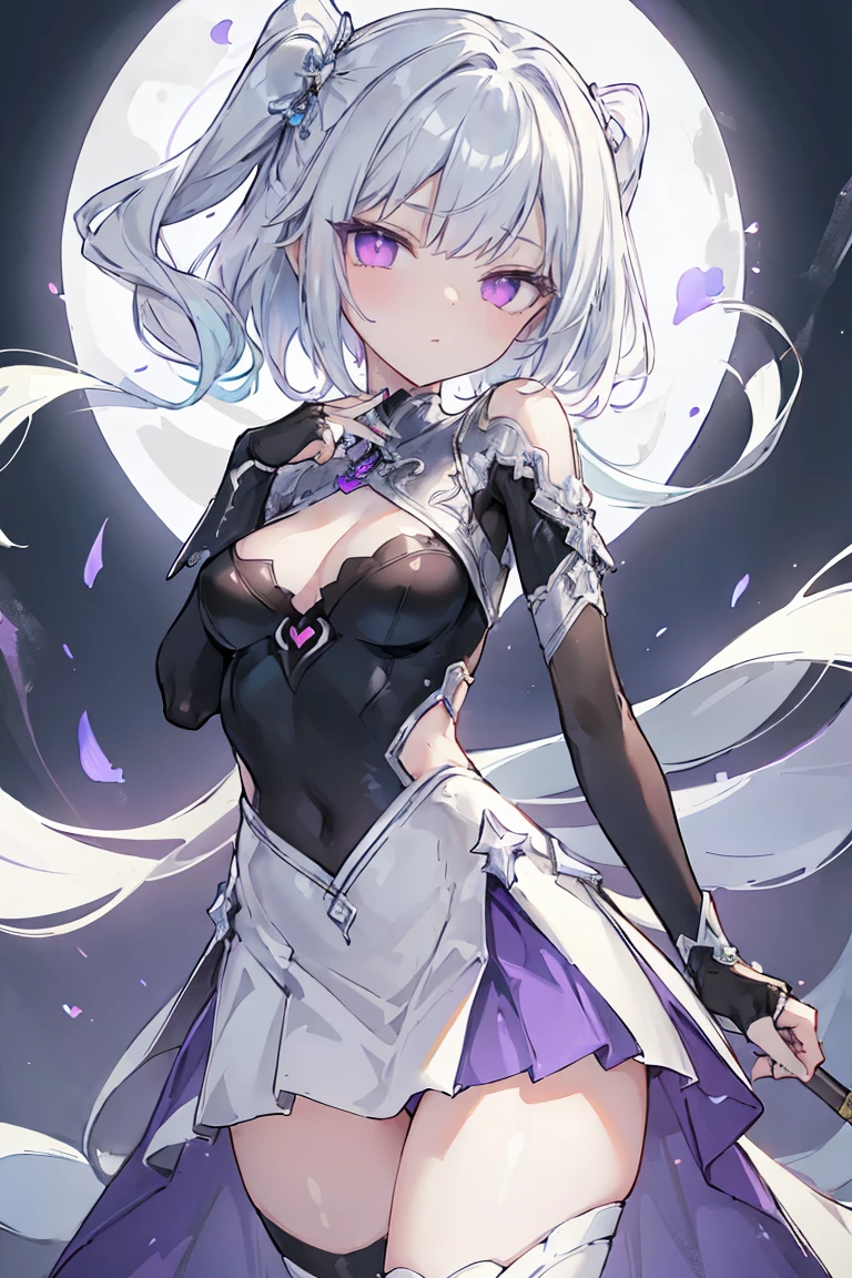 1girl, アニメ, cute girl, blank background, white background, fantasy, detailed fantasy dress with highlights, beautiful face, beautiful eyes, dark colors, black hair with multicolor streaks, red eye with different color pupil in eye, multicolor eye, medium breasts, slight cleavage, beautiful skin, cute, breast curtains, extremely delicate and beautiful, (beautiful detailed face:1.0), (detailed deep eyes), symmetrical breasts, deep eyes, shiny skin, portrait, slender waist, hips wider than shoulders, thighs, expressionless, young girl, luminous eyes, adorable,(Kpop idol),(aegyo sal:1),(Platinum blonde hair:1),((puffy eye)),Black panty,sexy posture,Superskirt, Ultra-high resolution,Black collar,slim figure, Abdominal y tattoo, womb tattoo,Tight-fitting leg ring,y tattoo on half-body,Bare skin, Armored hand,Hidden fingertips,Hand covered,Arm covered,Fist covered,{{beautiful detailed fingers}}, tufts of hair, moderate beautiful breast:1.0,(masterpiece:1.2), best quality, high-res, HDR, perfect face, intricate armor, delicate blue filigree, intricate filigree, red metalic parts, detailed part, dynamic pose, dynamic lights, cute face, neutral expression, shuimobysim, lotus, Hanfu, maxi skirt, dress conservatively 1girl, 独奏, long blue hair, standing, One lady,14years,((White hair) ,(Shiny purple bodysuit with microskirt),((Fantasy, Moon Night)), gradient_eyes,