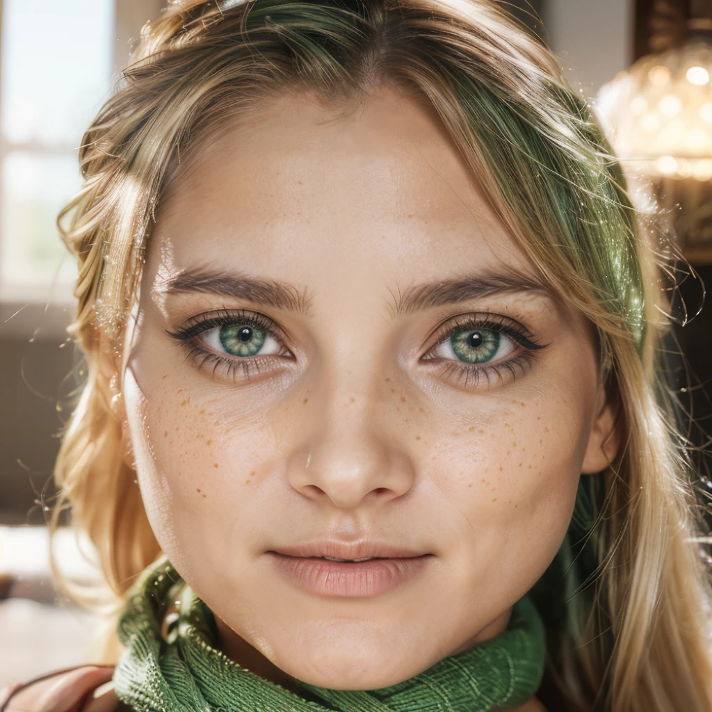 Photorealistic prompt for Leonardo
Face:
 * Ultra-realistic photo of a 20-year-old woman
 * Visible skin texture, with fine pores and subtle freckles
 * Blonde hair with red highlights capturing natural light
 * Bright and intelligent gaze, with emerald green eyes and long, thick lashes
 * Natural and authentic facial expression, reflecting slight shyness or an enigmatic smile
Framing and lighting:
 * Close-up shot, focusing on the details of the woman's face
 * Soft and natural light, creating a realistic shadow and light effect
 * Slightly blurred background, not distracting from the main subject
Example reference photos:
 * https://www.artstation.com/artwork/n0rmm6
 * https://www.pinterest.com/kriishu/blonde-with-green-eyes/
 * https://www.shutterstock.com/search/green-eyes?page=2
Suggested software:
 * Artbreeder
 * Dream by WOMBO
 * Nightcafe Creator
Additional tips:
 * Feel free to experiment with different camera angles and facial expressions to achieve the desired result.
 * You can add subtle accessories, such as jewelry or a scarf, to give the woman a unique personality.
 * Make sure the lighting is consistent and realistic throughout the image.
I hope this prompt helps you create a stunning photorealistic image of this green-eyed woman.
