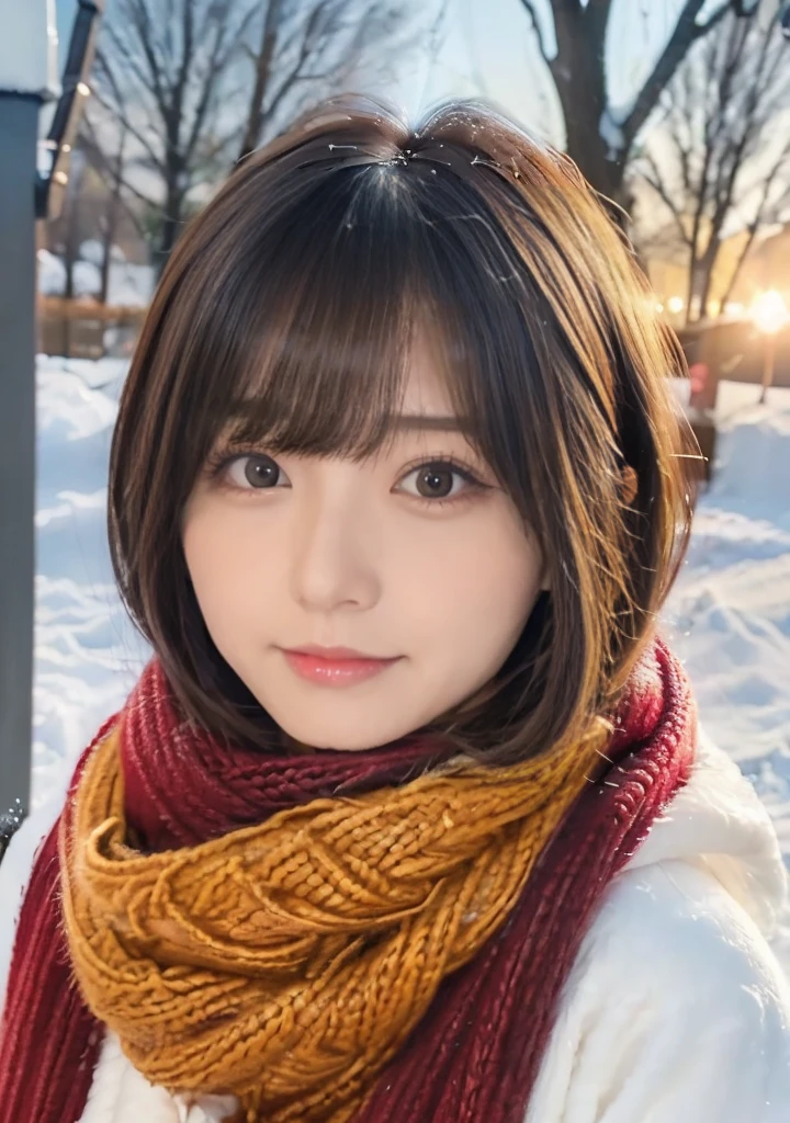 Being with a dog、A girl and a dog warming themselves by a bonfire、Lens flare、Hair blowing in the wind、Medium Short Hair、Fluffy scarf in warm colors、Expressing the whiteness of one's breath、Photo from the waist up、Night city illumination shot、Cowgirl Shot、Fur coat、豪華なグレーのミンクのFur coat、Wear fine leather boots、Luxury Bags、Inner turtleneck、Silver necklace and small silver earrings Millionaire style:1.4))、Full body photo、smile、 Caustics、Highly detailed photos、Very beautiful woman 、Ample breasts、No makeup、(8K、RAW Photos、Highest quality、masterpiece:1.2)、(Realistic、Realistic)、1 Girl、((Medium Short Hair、Midwinter、Cold region Snow falling、The wind is blowing、Fluttering Hair、Blur the background、Colorful illuminations、Looking into the camera:1.4))、
