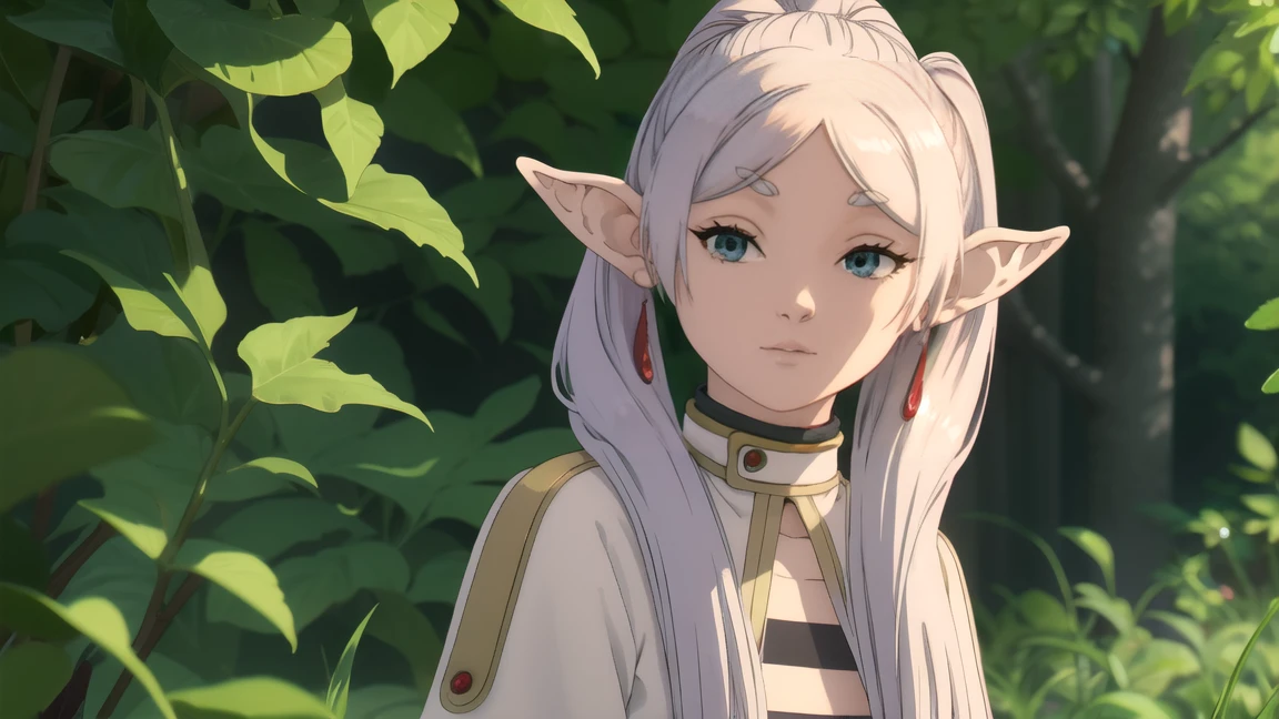 to freeze, to freeze, long hair, ponytail, (green eyes:1.5), White hair, pointed ears, elf, naked, elastic, nude грудь, full length (full body 1.1.), nude, very sexy, naked, Sex pose, nude, Sex pose, close-up,
BREAK shirt, long sleeves, jewelry, Tights, earrings, striped, black Tights, lure, striped shirt,
BREAK looking at viewer, upper body, whole body,
BREAK outdoors, sky, nature,
BREAK (masterpiece:1.2), Best quality, A high resolution, unity 8k wallpaper, (illustration:0.8), (beautiful detailed eyes:1.6), very detailed face, perfect lighting, extremely detailed computer graphics, (perfect hands, Ideal Anatomy),