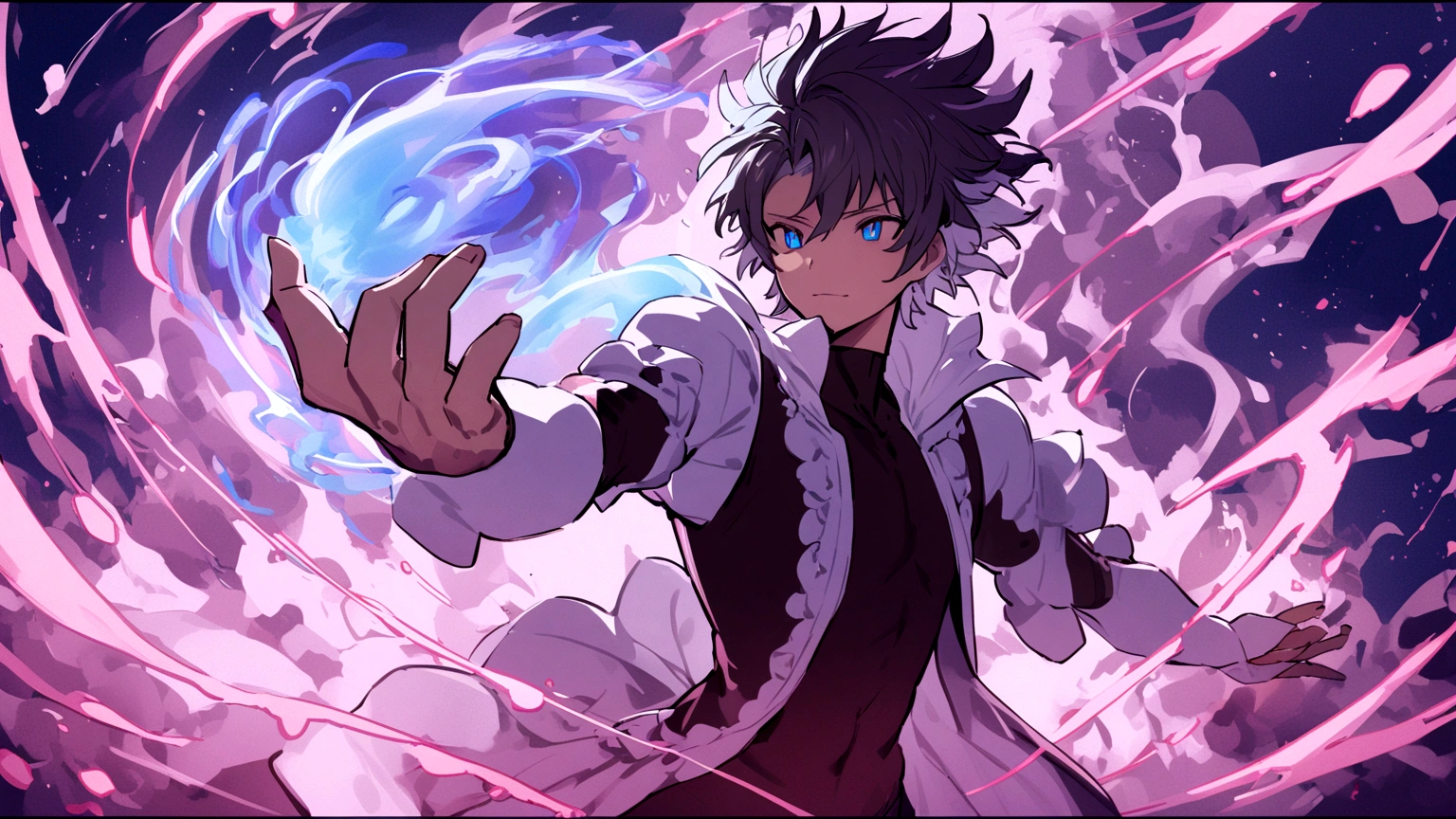 a gerero with a great blue aura, a 28-year-old boy, defined
