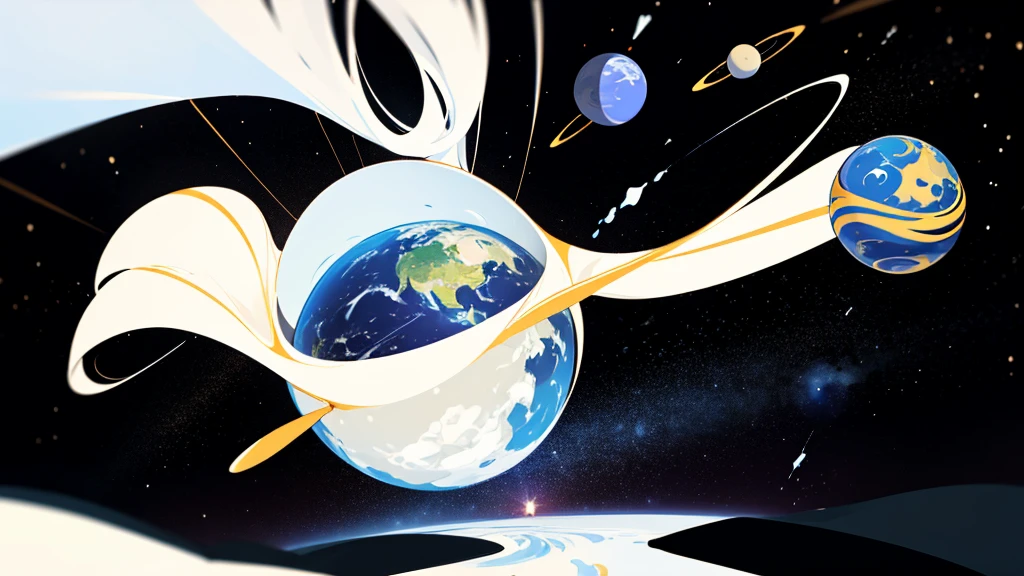 astrological events Beautiful landing page on white background Vector with people going on a pilgrimage without text and surrounding planets.