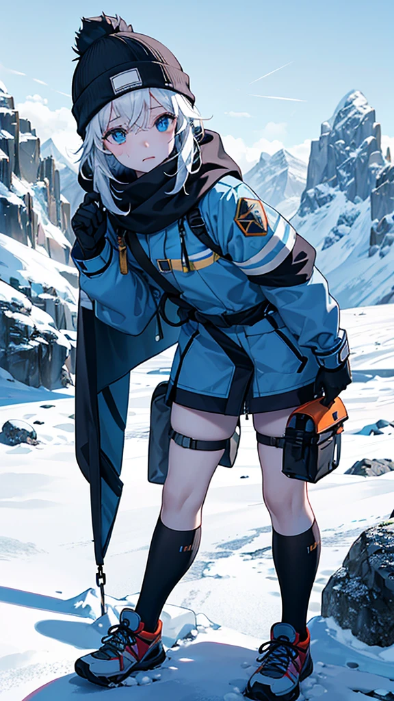 The body is frozen, stiff, and has no movement. The skin is pale or bluish in color due to very low temperatures. The face may have ice build up around the mouth, nose, and rims of glasses. The hands and fingers may look like they are wrapped in thick gloves. Gloves may become stuck to the arm and leg with ice in an awkward position. Due to death in harsh environments, some bodies may have injuries such as bruises, abrasions, or broken bones. from falling or colliding with rocks Wear climbing clothes. Sometimes an oxygen mask and an oxygen tank can be seen nearby. Thick sweater, gloves, thick socks, hiking shoes. Snow goggles, beanie, or hiking hat on steep snow slopes. You can see the high mountains around you. The sky is bright blue or has white clouds. The weather is very cold, the wind is strong, and snow is everywhere. There are signal flags and ropes used for climbing. Sometimes the atmosphere is quiet. Looks empty and lonely The atmosphere is cold and gloomy.