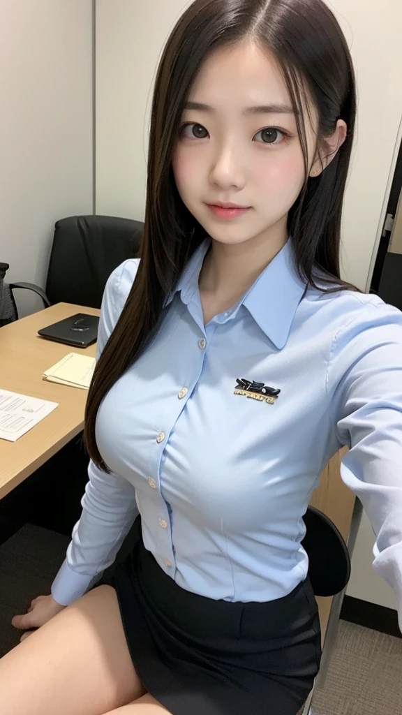 girl 18-year-old Hairstyle Casual, wearing secretary clothes at office