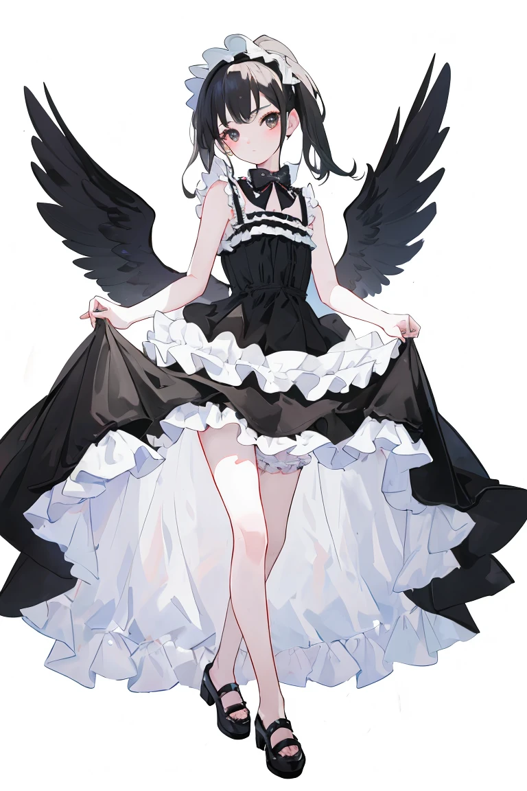 (1 Boy), solo,  Full-body portrait,  Lolita , Cute ，Black frilly swimsuit，Cute pose、Standing、White background, beautiful painting style, The Style, masterpiece, Top Quality, Highest quality, Ultra-high resolution with beautifully detailed lighting,