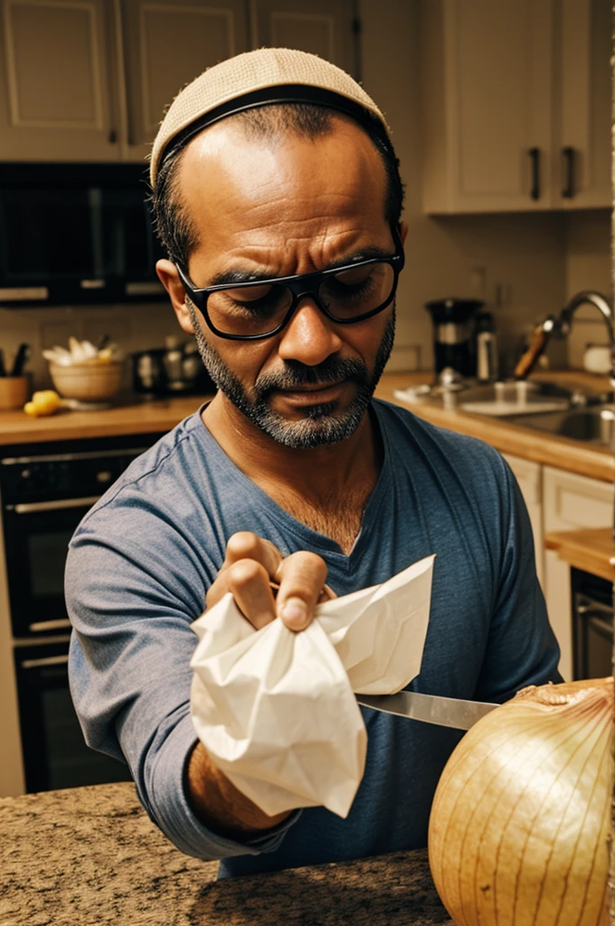 Man cutting onions