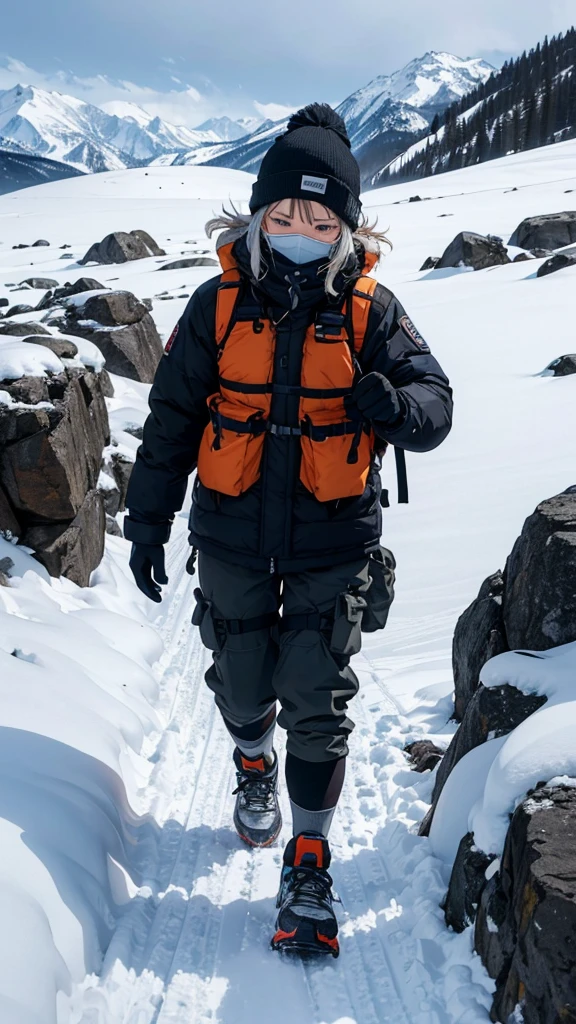 The body is frozen, stiff, and has no movement. The skin is pale or bluish in color due to very low temperatures. The face may have ice build up around the mouth, nose, and rims of glasses. The hands and fingers may look like they are wrapped in thick gloves. Gloves may become stuck to the arm and leg with ice in an awkward position. Due to death in harsh environments, some bodies may have injuries such as bruises, abrasions, or broken bones. from falling or colliding with rocks Wear climbing clothes. Sometimes an oxygen mask and an oxygen tank can be seen nearby. Thick sweater, gloves, thick socks, hiking shoes. Snow goggles, beanie, or hiking hat on steep snow slopes. You can see the high mountains around you. The sky is bright blue or has white clouds. The weather is very cold, the wind is strong, and snow is everywhere. There are signal flags and ropes used for climbing. Sometimes the atmosphere is quiet. Looks empty and lonely The atmosphere is cold and gloomy.