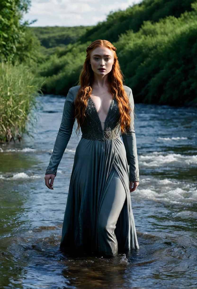 Nude sensual poses Sansa Stark in The River, provocative, intense