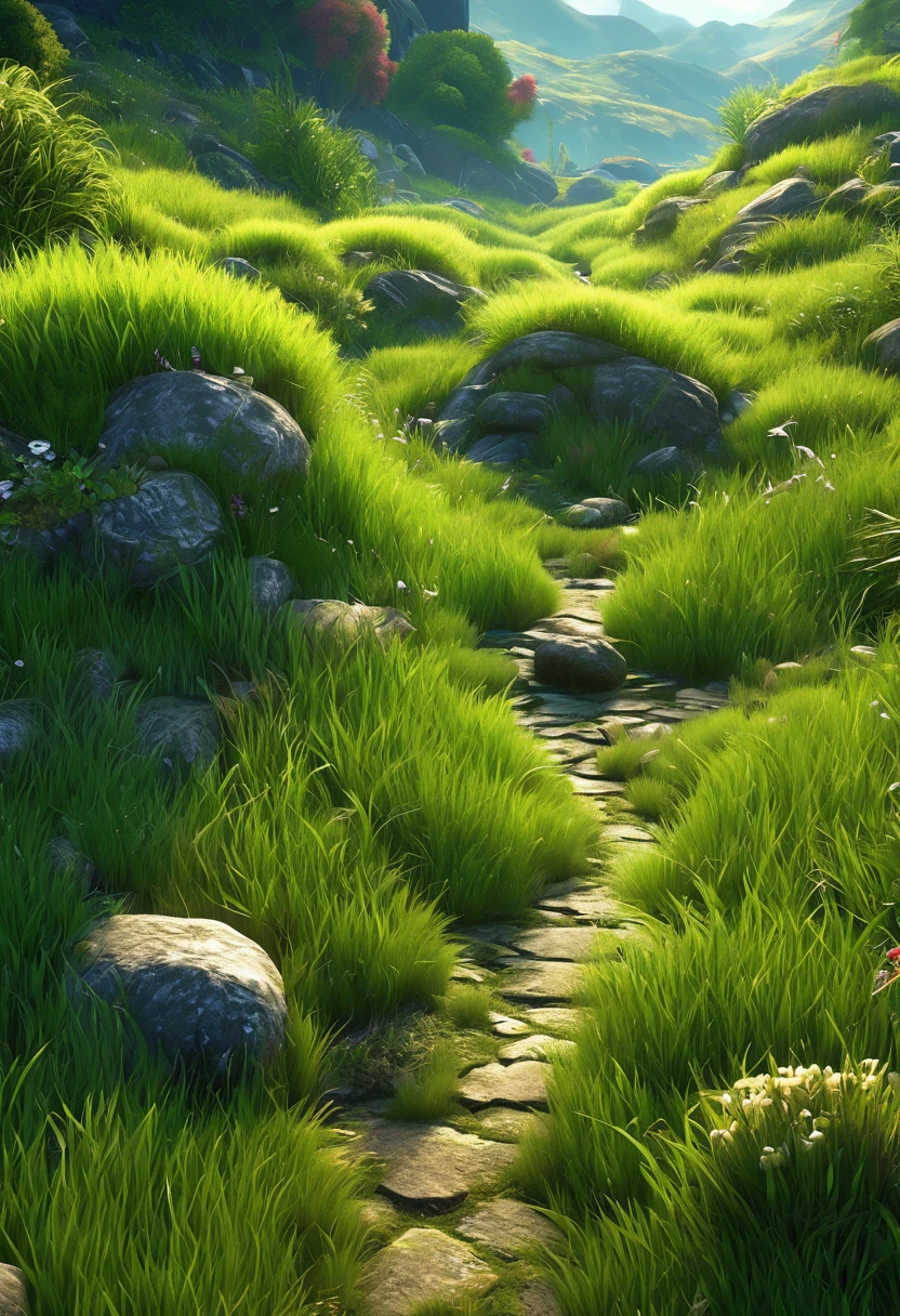 (((4k))) ((HD)) ((Ultra High Quality)) ((2D Game Scene)) ((masterpiece)), ((best quality)), (ultra-detailed), ((extremely detailed cg)), (((4k))), ((HD)), ((Ultra High Quality)), (perfect lighting), (sharp image), depth of field, rich in details and textures, 8k resolution concept art, 2d Grass landscape