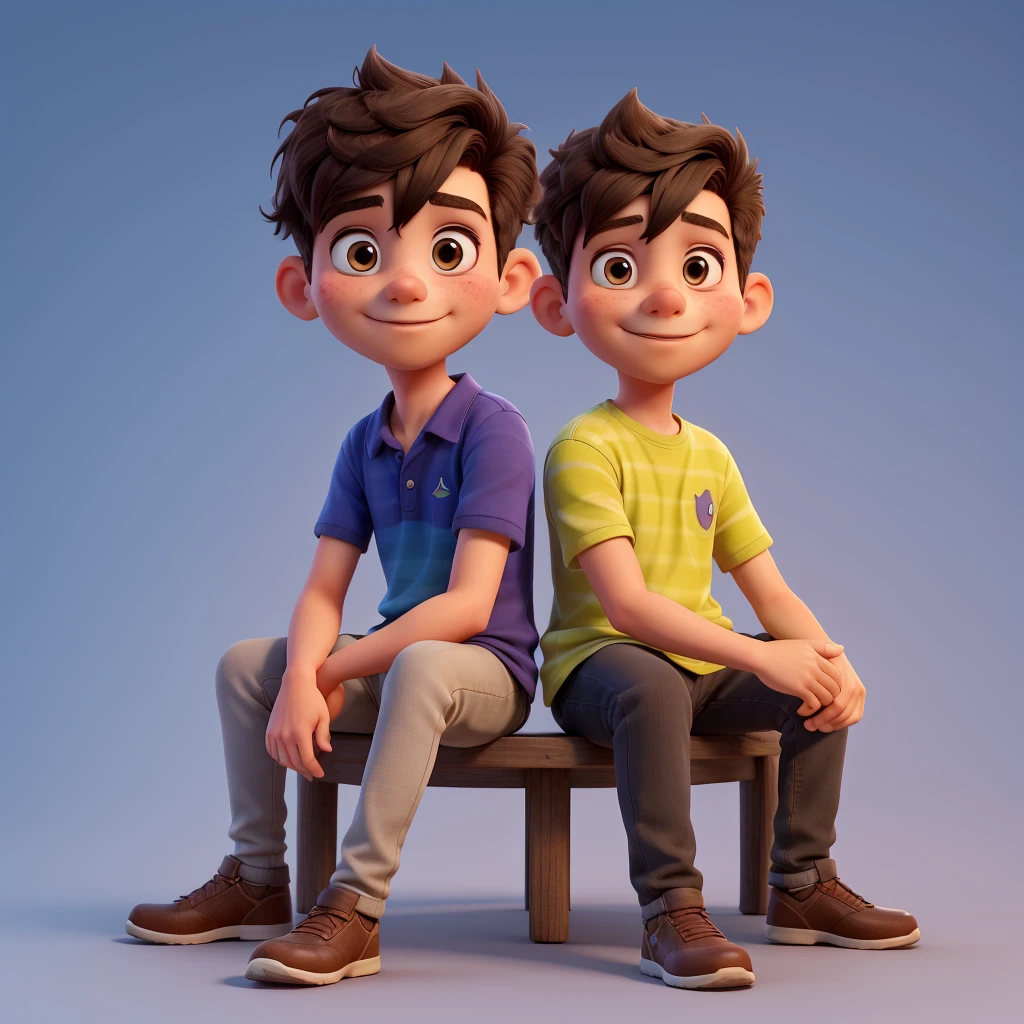 A boy sitting in a gradient background