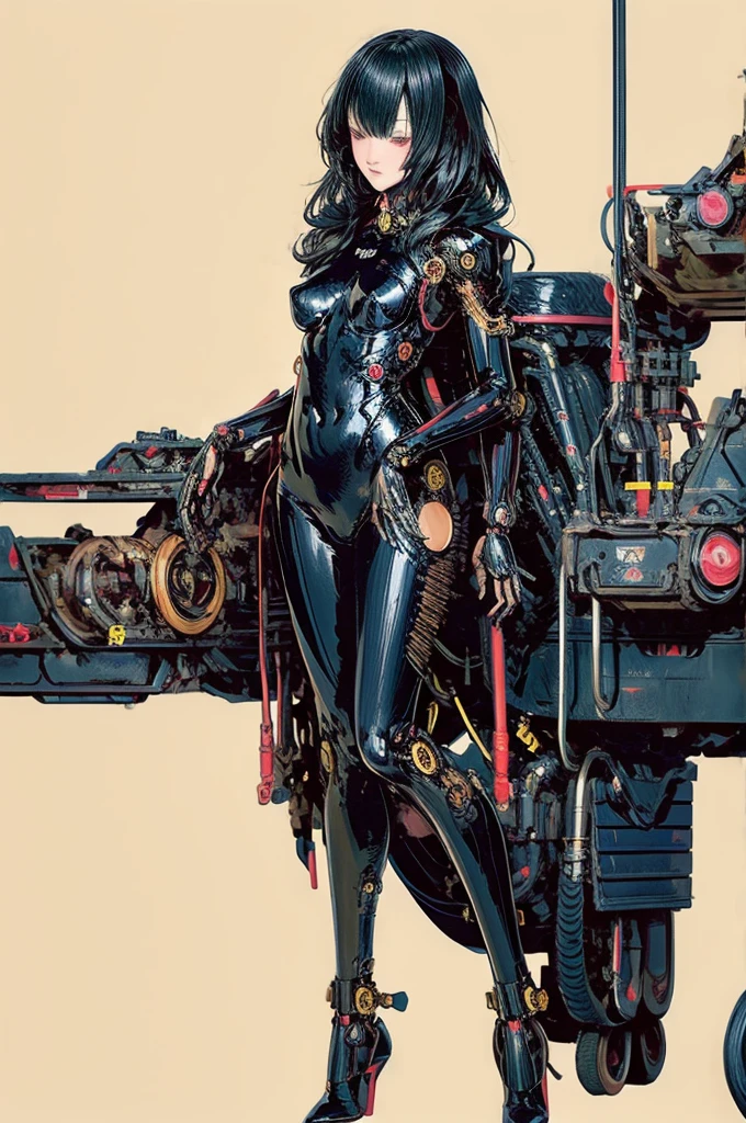 Highest quality,masterpiece,Ultra-high resolution,mechanical，Cruel Machine Girl、Karakuri doll、Mixing tube、Thin black latex suit,nsfw,BDSM